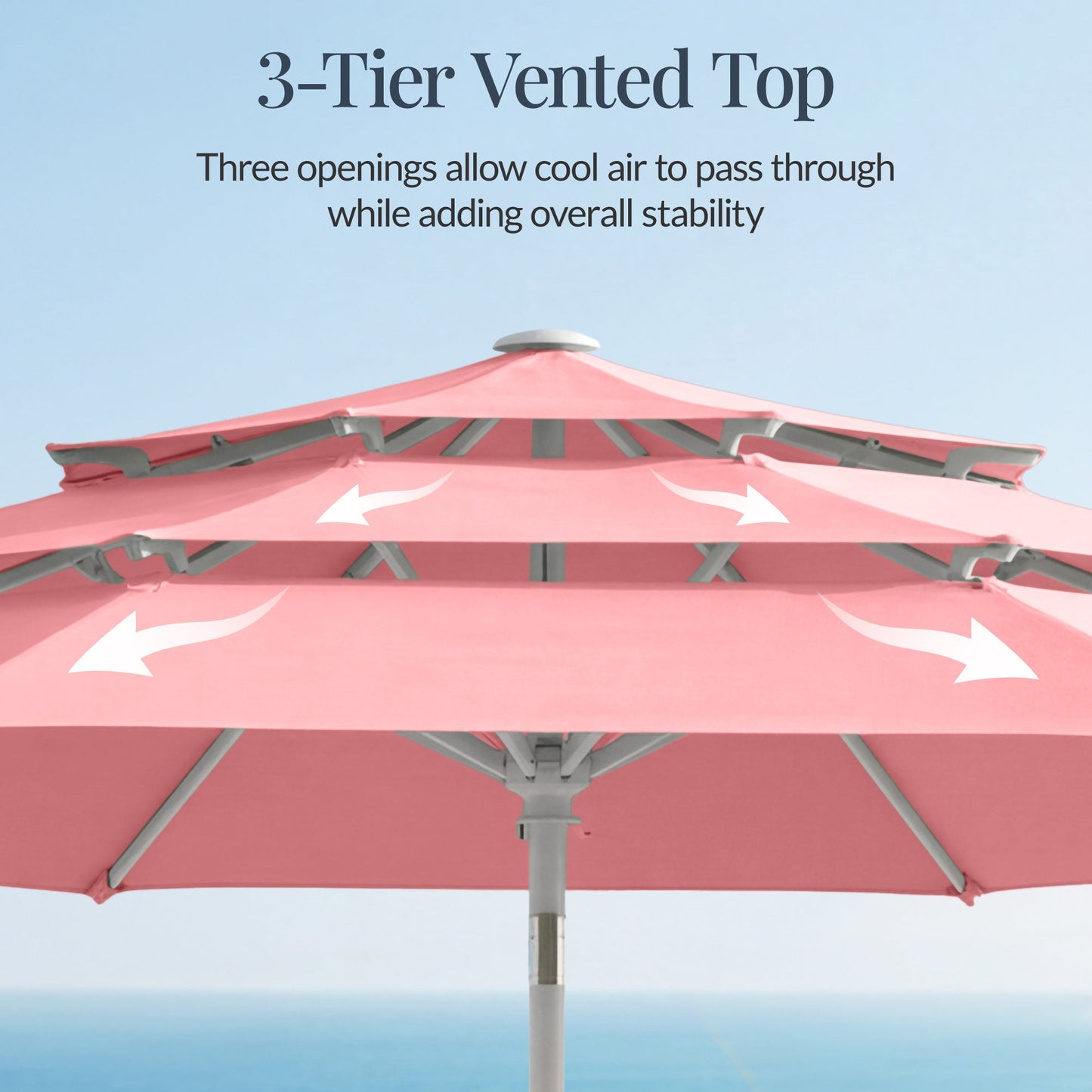 10ft 3-Tier Patio Market Umbrella White Pole, Push Button Tilt, Crank Lift