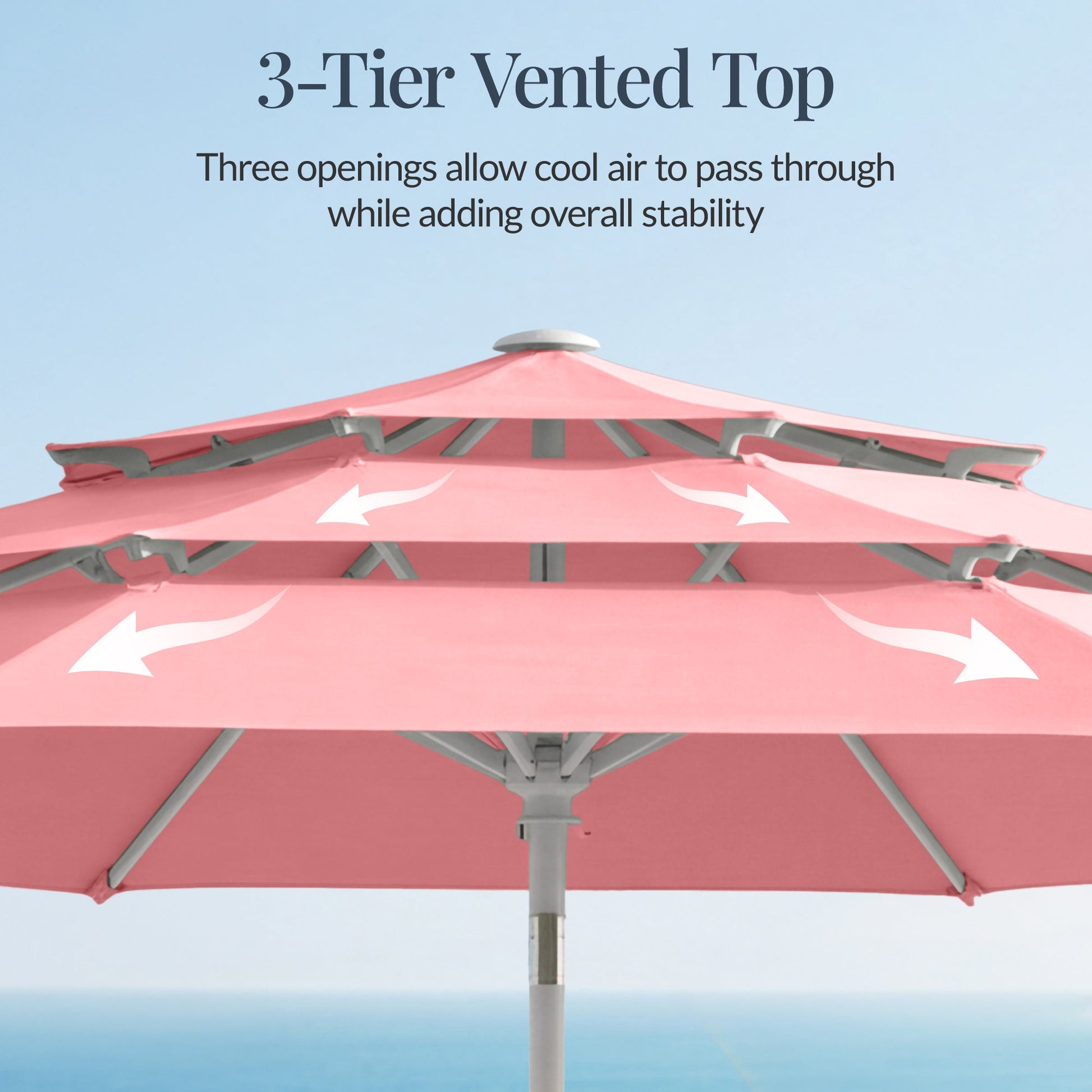 10ft 3-Tier Patio Market Umbrella White Pole, Push Button Tilt, Crank Lift