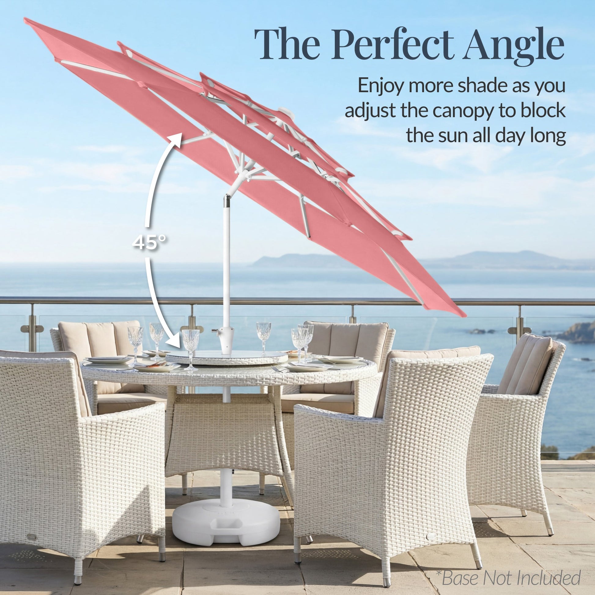 10ft 3-Tier Patio Market Umbrella White Pole, Push Button Tilt, Crank Lift