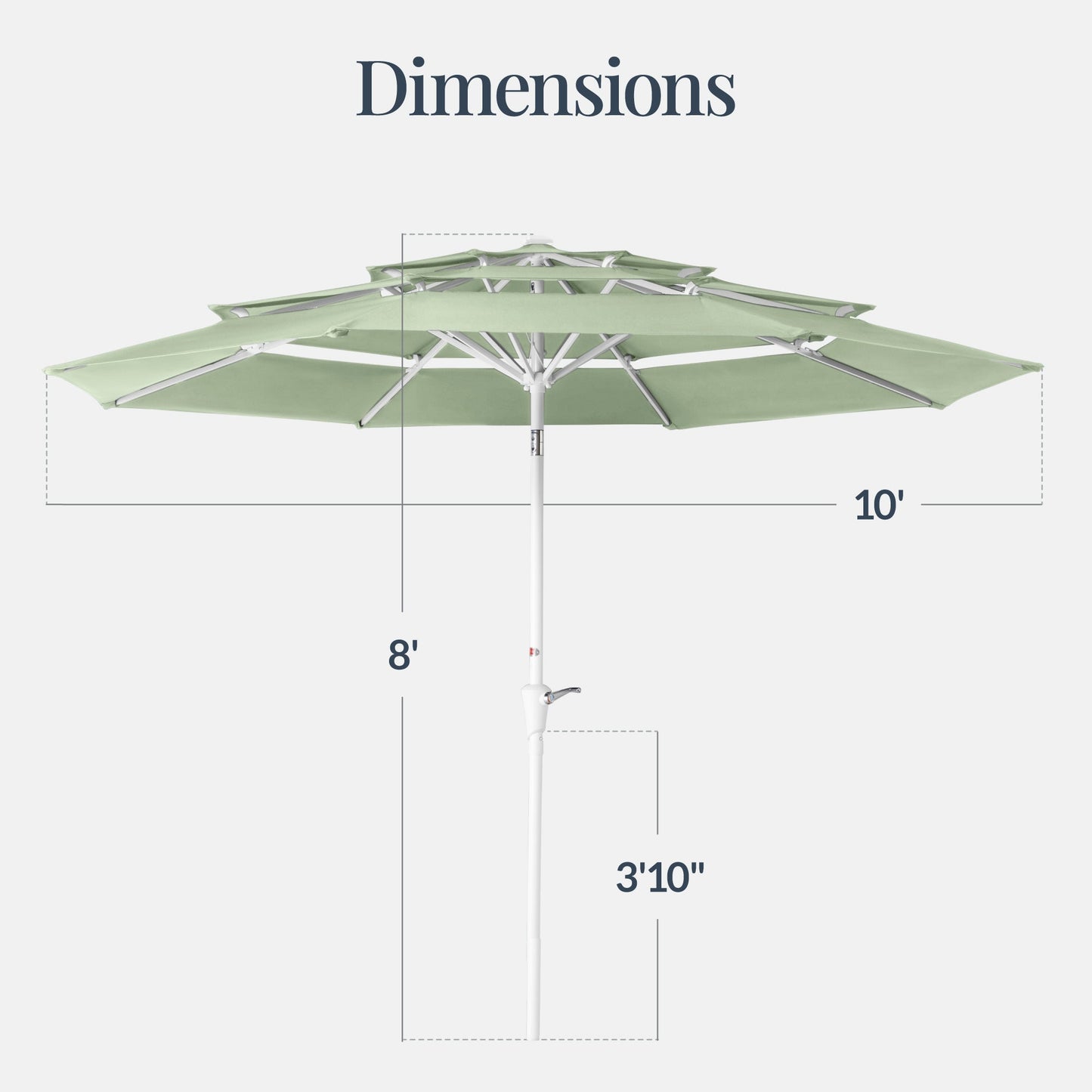 10ft 3-Tier Patio Market Umbrella White Pole, Push Button Tilt, Crank Lift