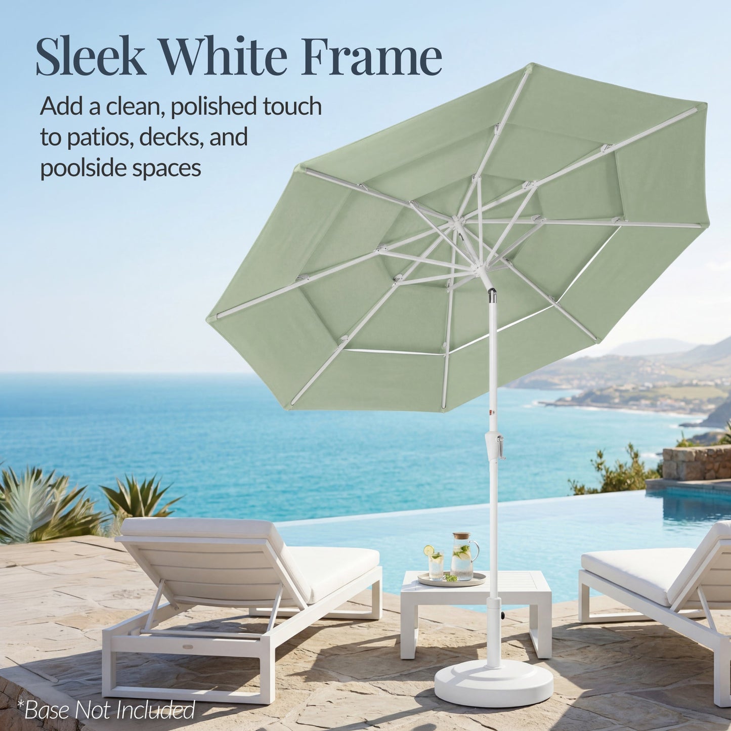 10ft 3-Tier Patio Market Umbrella White Pole, Push Button Tilt, Crank Lift