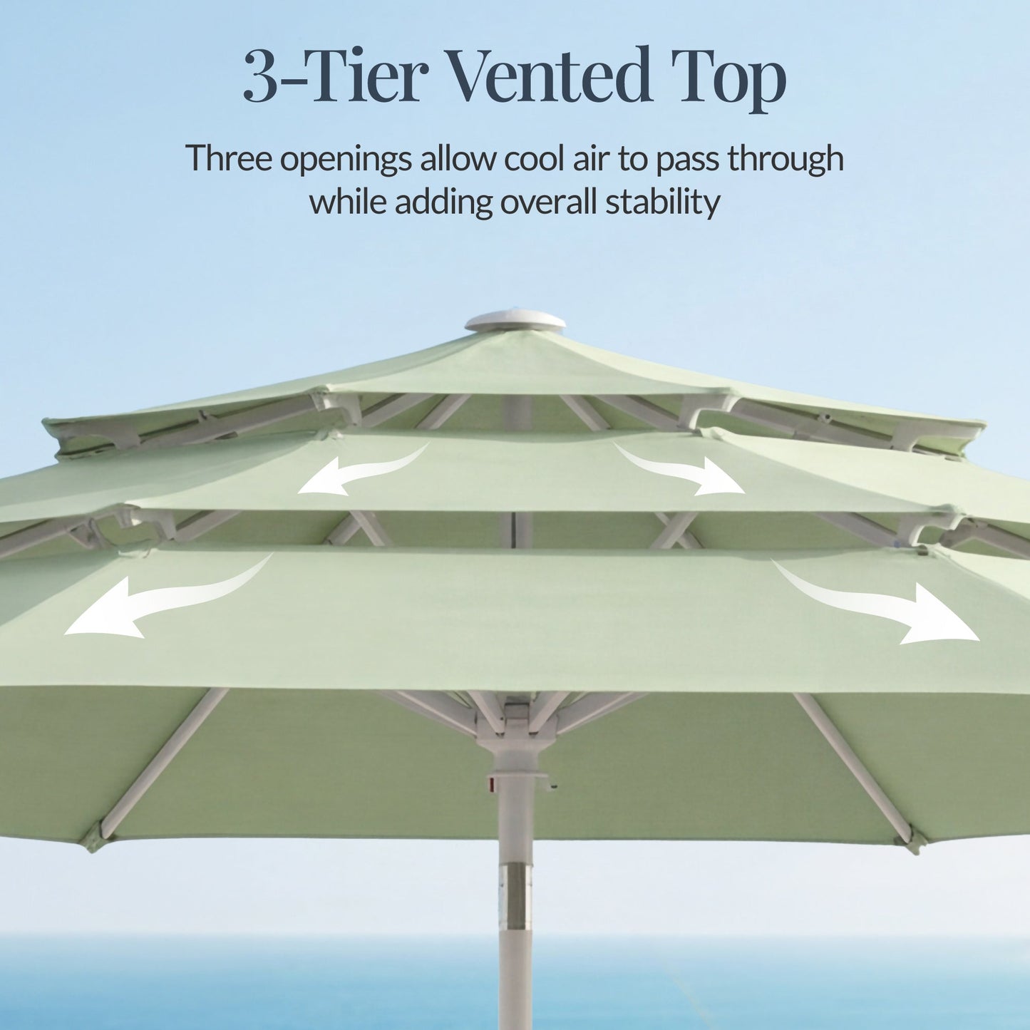 10ft 3-Tier Patio Market Umbrella White Pole, Push Button Tilt, Crank Lift