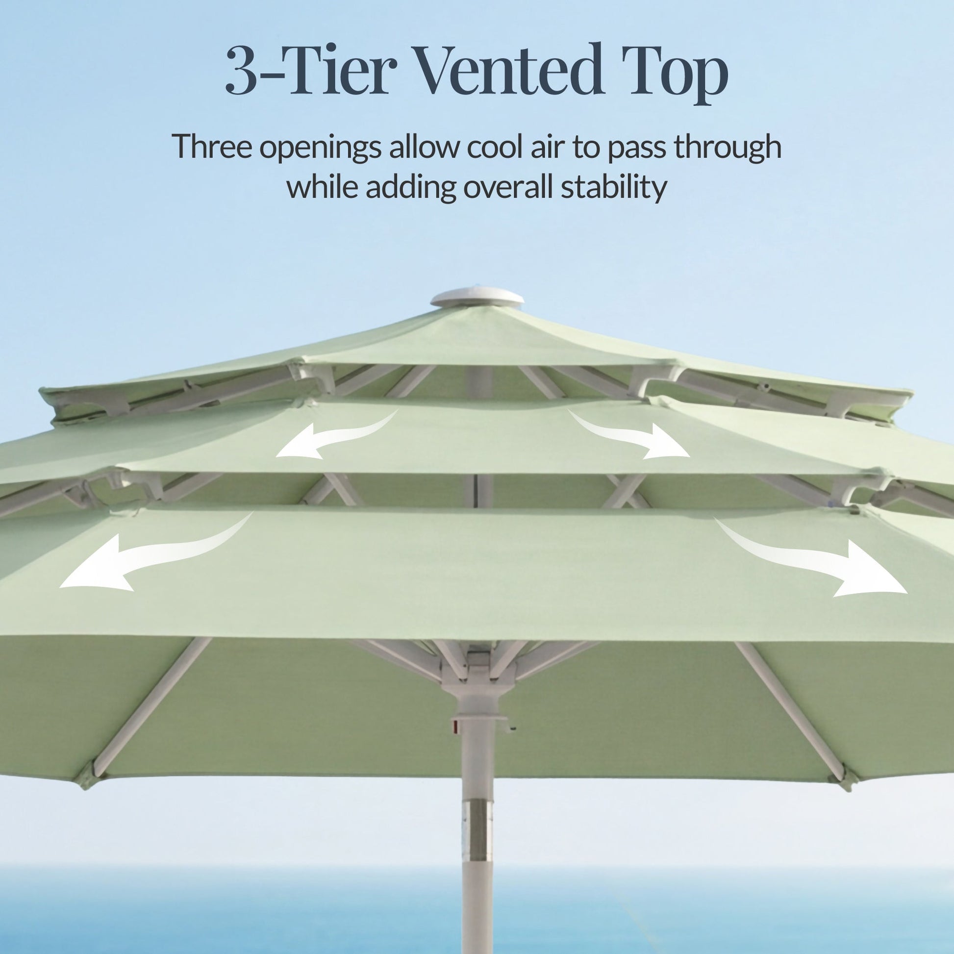 10ft 3-Tier Patio Market Umbrella White Pole, Push Button Tilt, Crank Lift