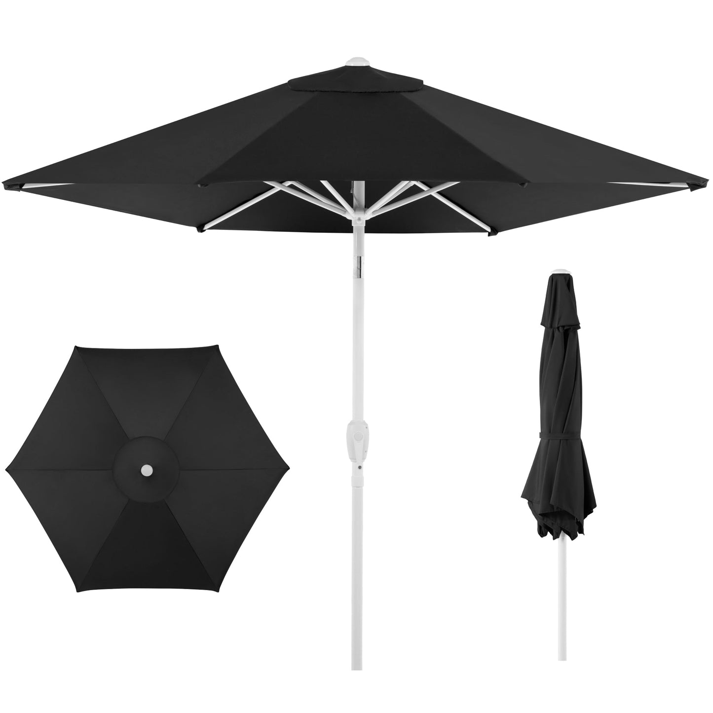 7.5ft Patio Market Umbrella with White Pole, Push Button Tilt and Crank Lift