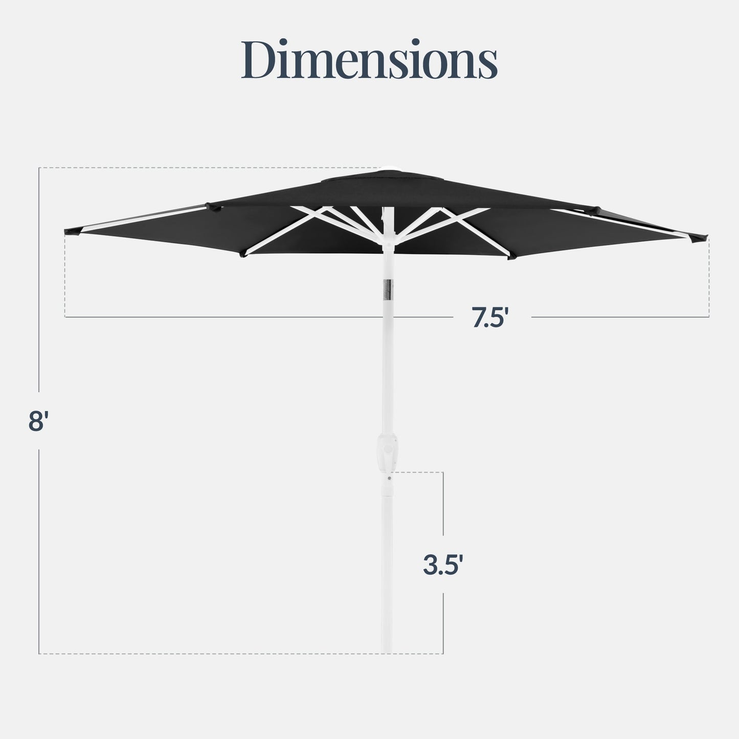 7.5ft Patio Market Umbrella with White Pole, Push Button Tilt and Crank Lift