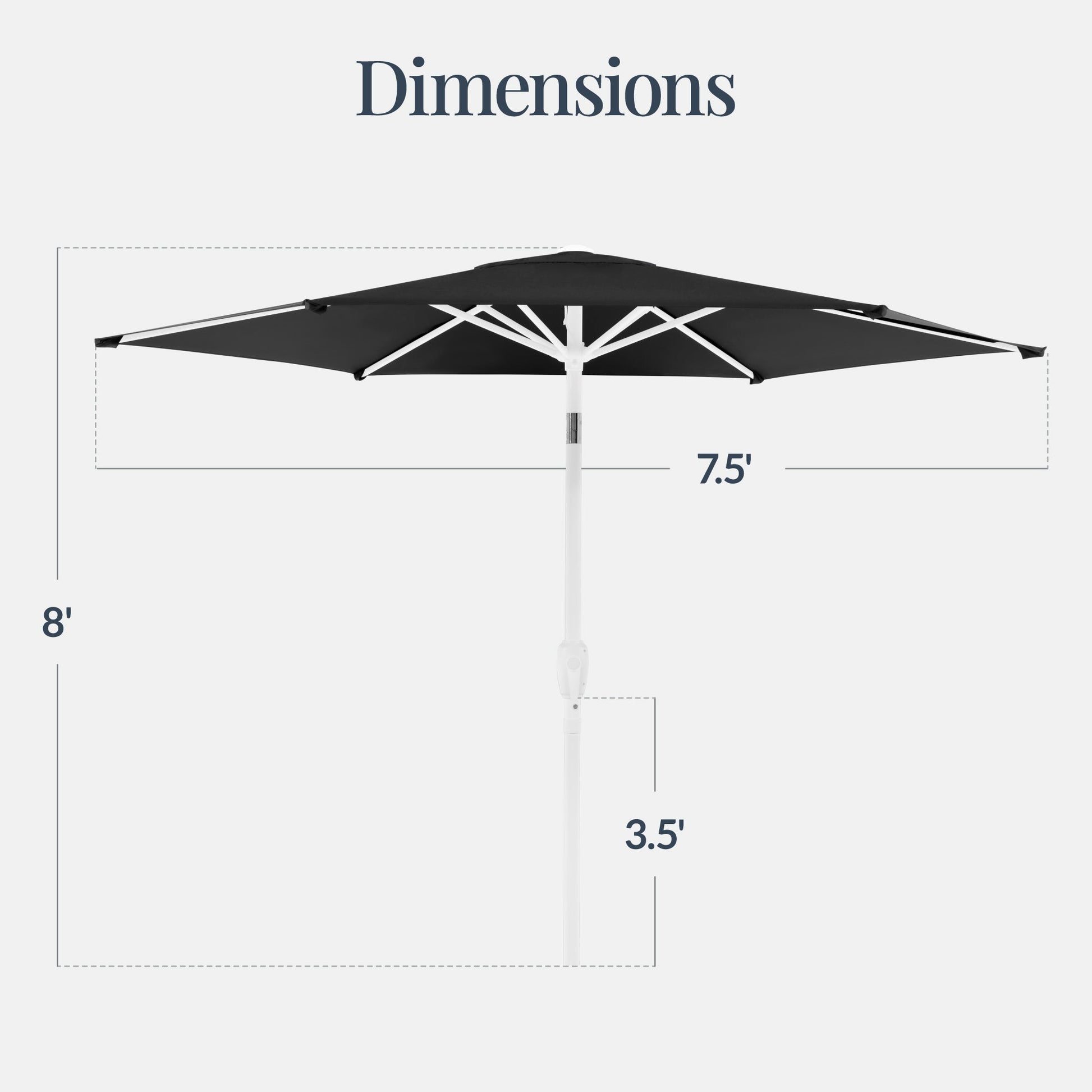 7.5ft Patio Market Umbrella with White Pole, Push Button Tilt and Crank Lift