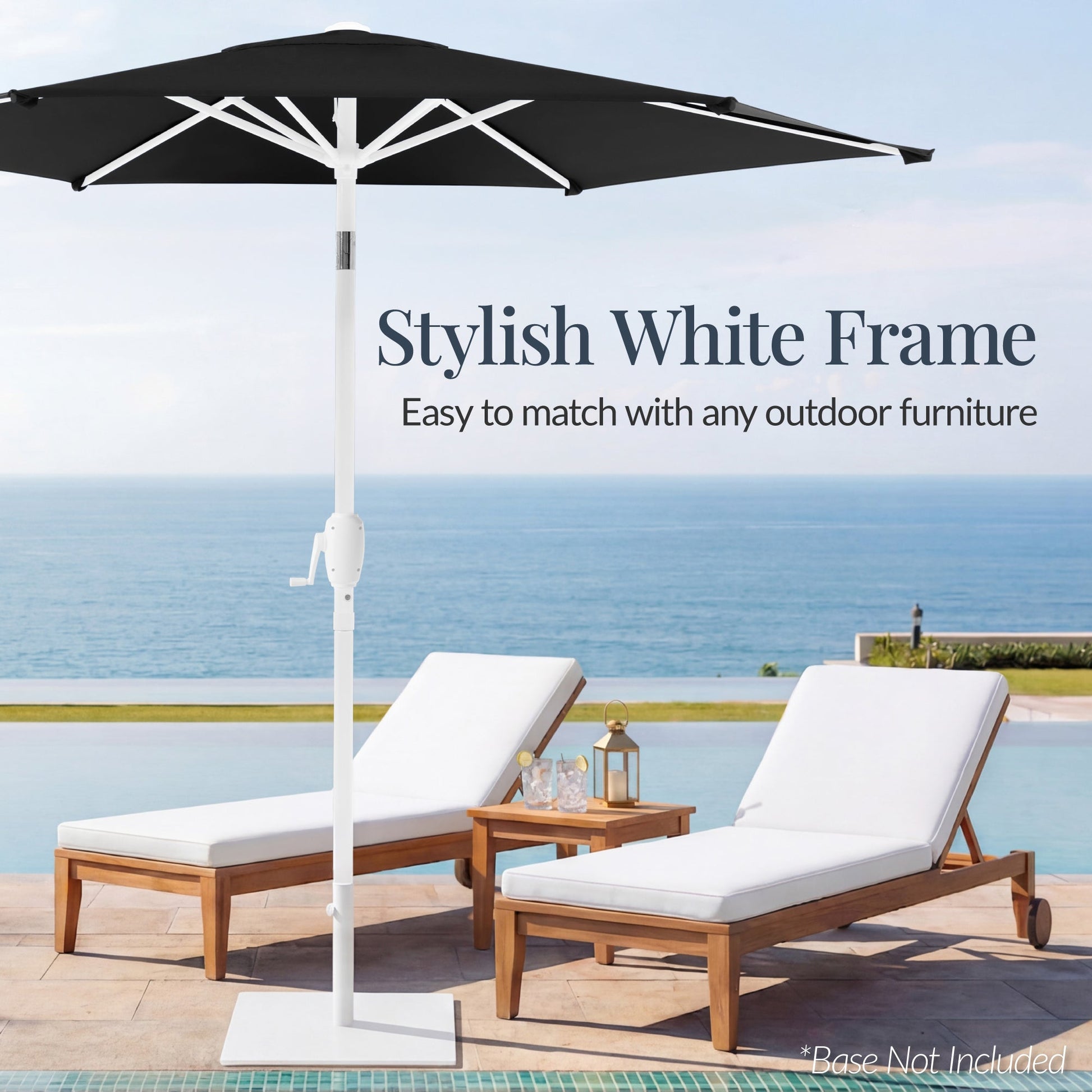 7.5ft Patio Market Umbrella with White Pole, Push Button Tilt and Crank Lift