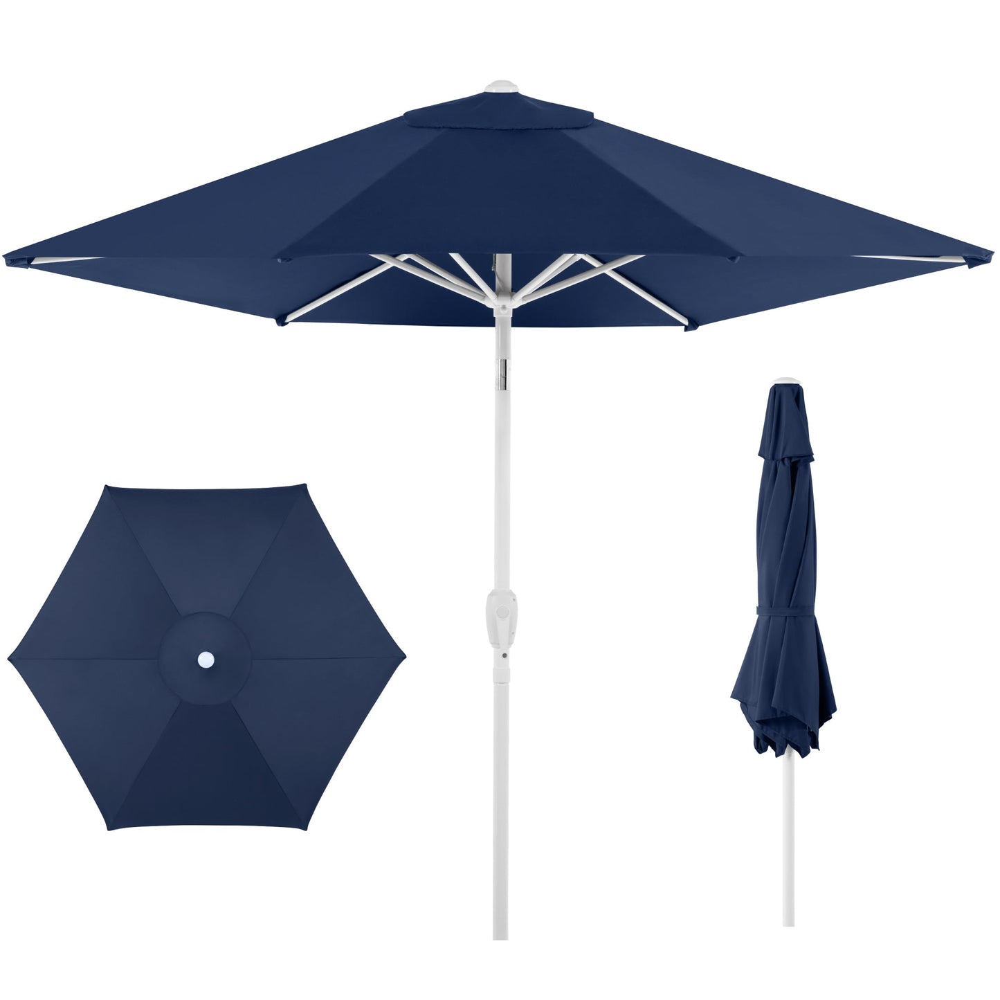 7.5ft Patio Market Umbrella with White Pole, Push Button Tilt and Crank Lift