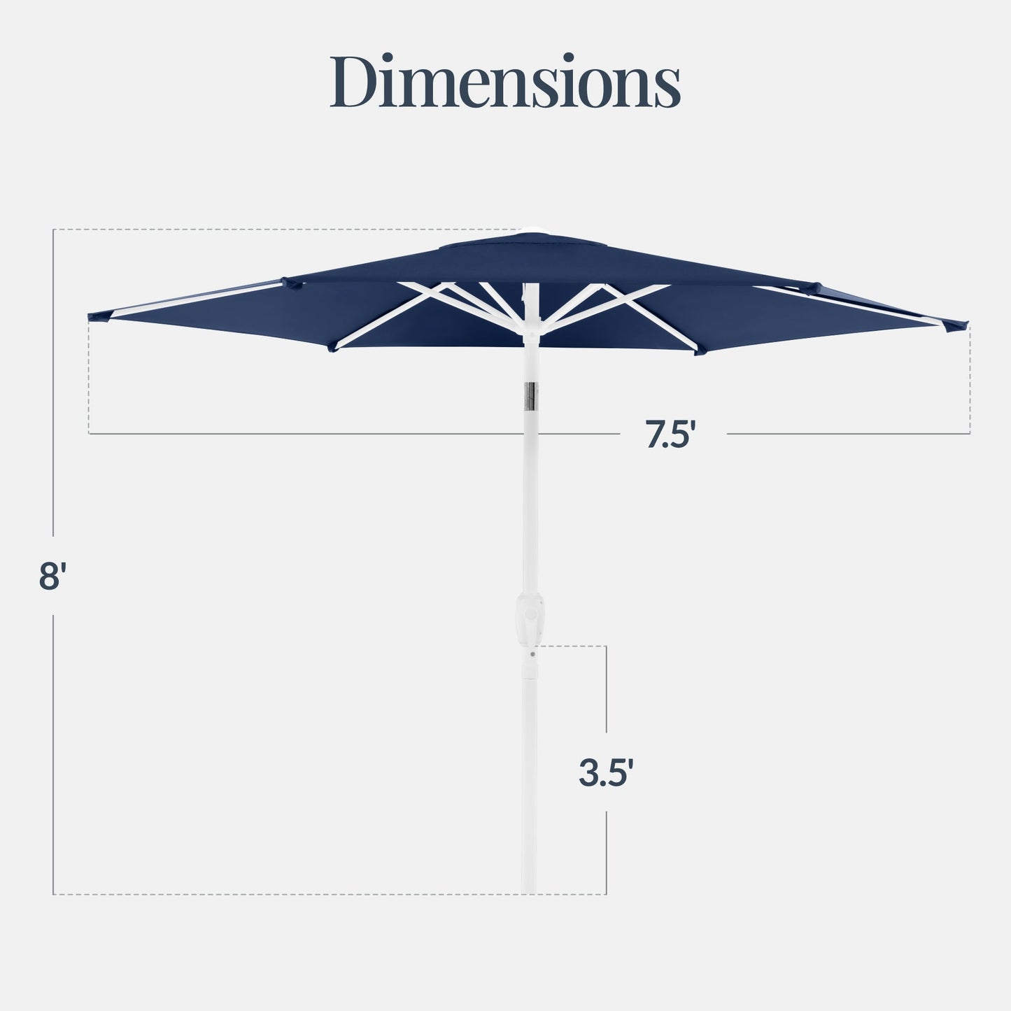 7.5ft Patio Market Umbrella with White Pole, Push Button Tilt and Crank Lift