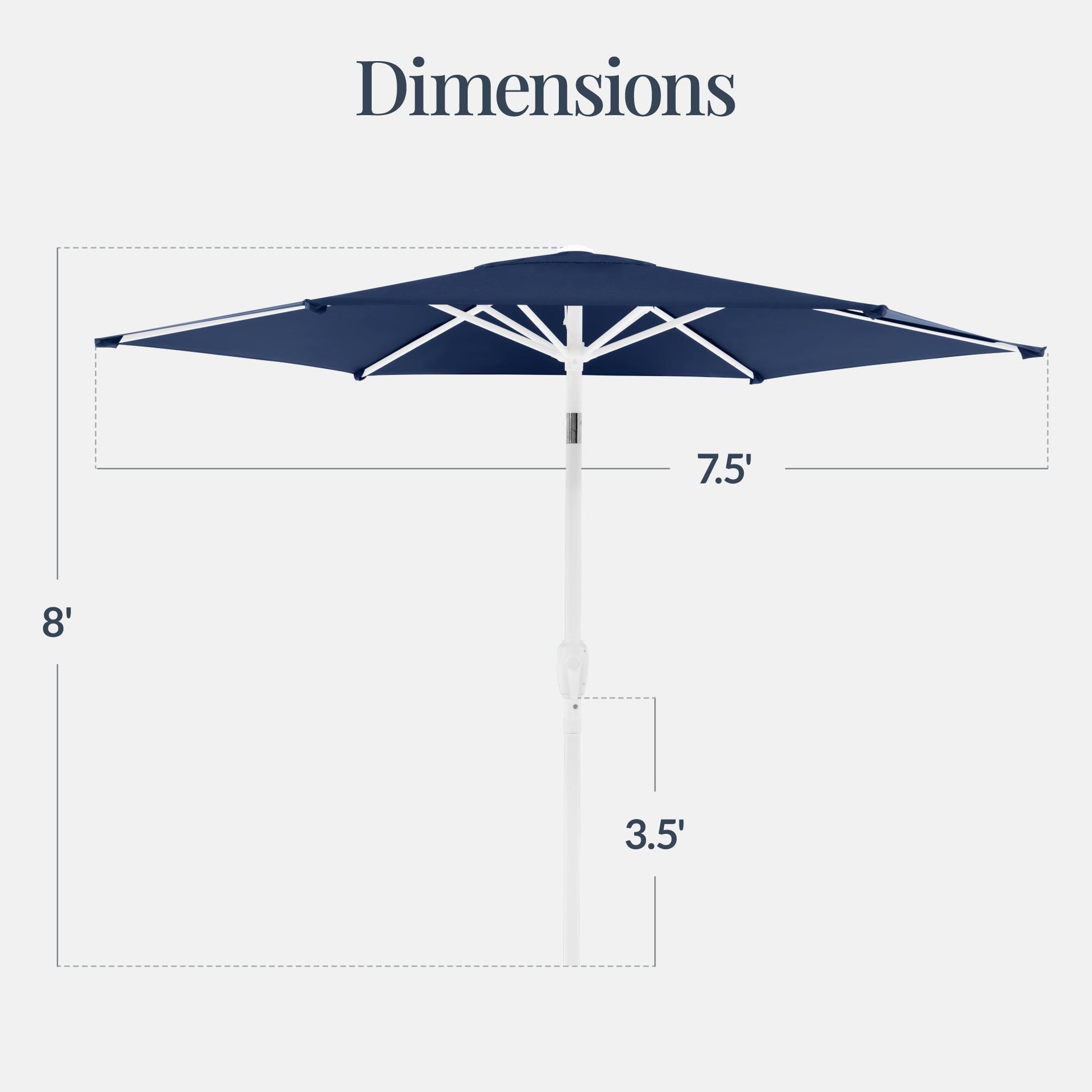 7.5ft Patio Market Umbrella with White Pole, Push Button Tilt and Crank Lift