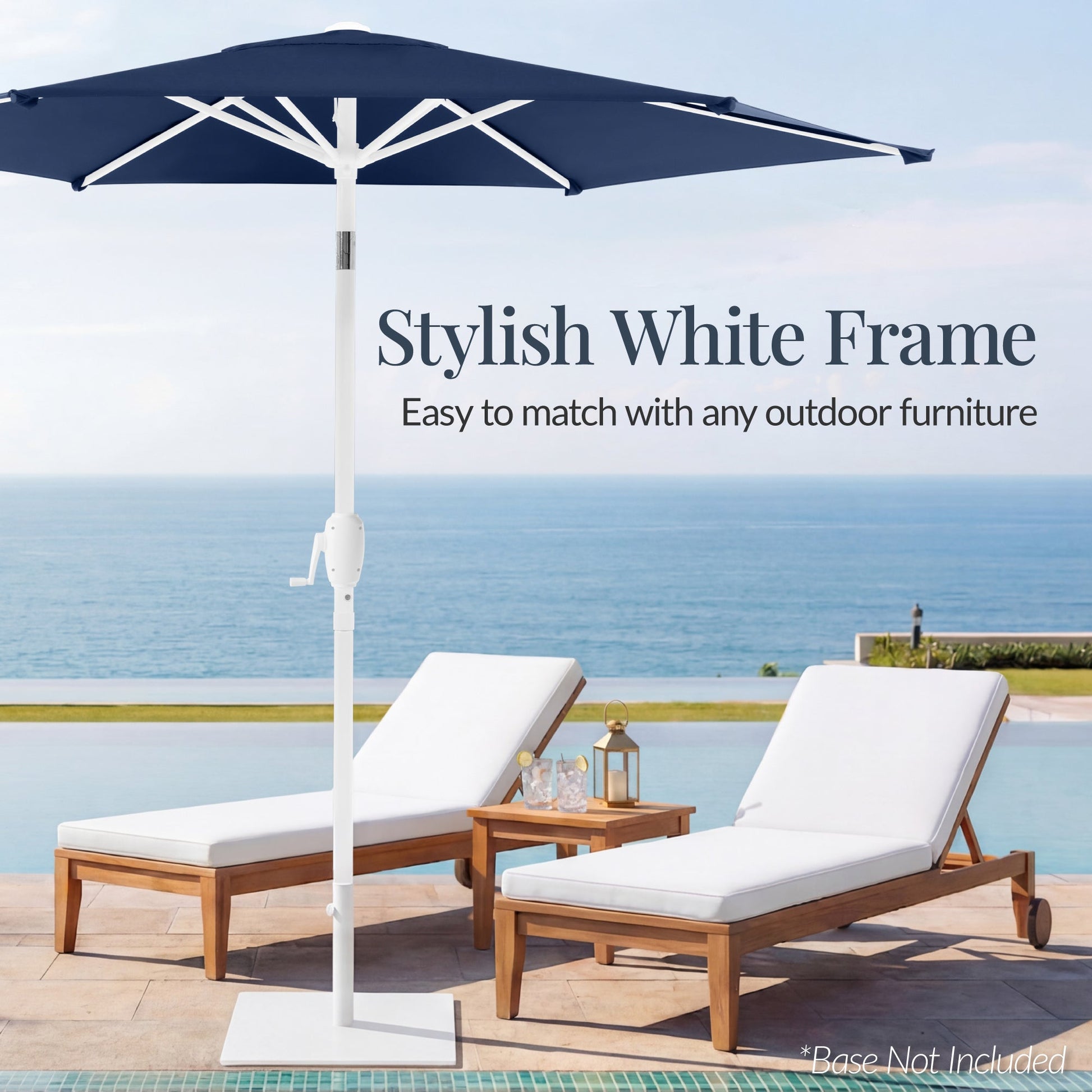 7.5ft Patio Market Umbrella with White Pole, Push Button Tilt and Crank Lift