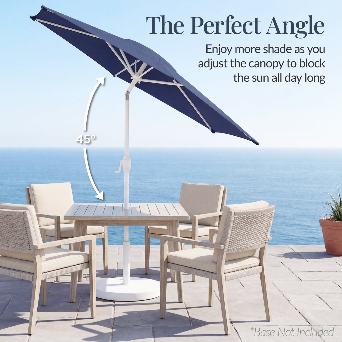 7.5ft Patio Market Umbrella with White Pole, Push Button Tilt and Crank Lift