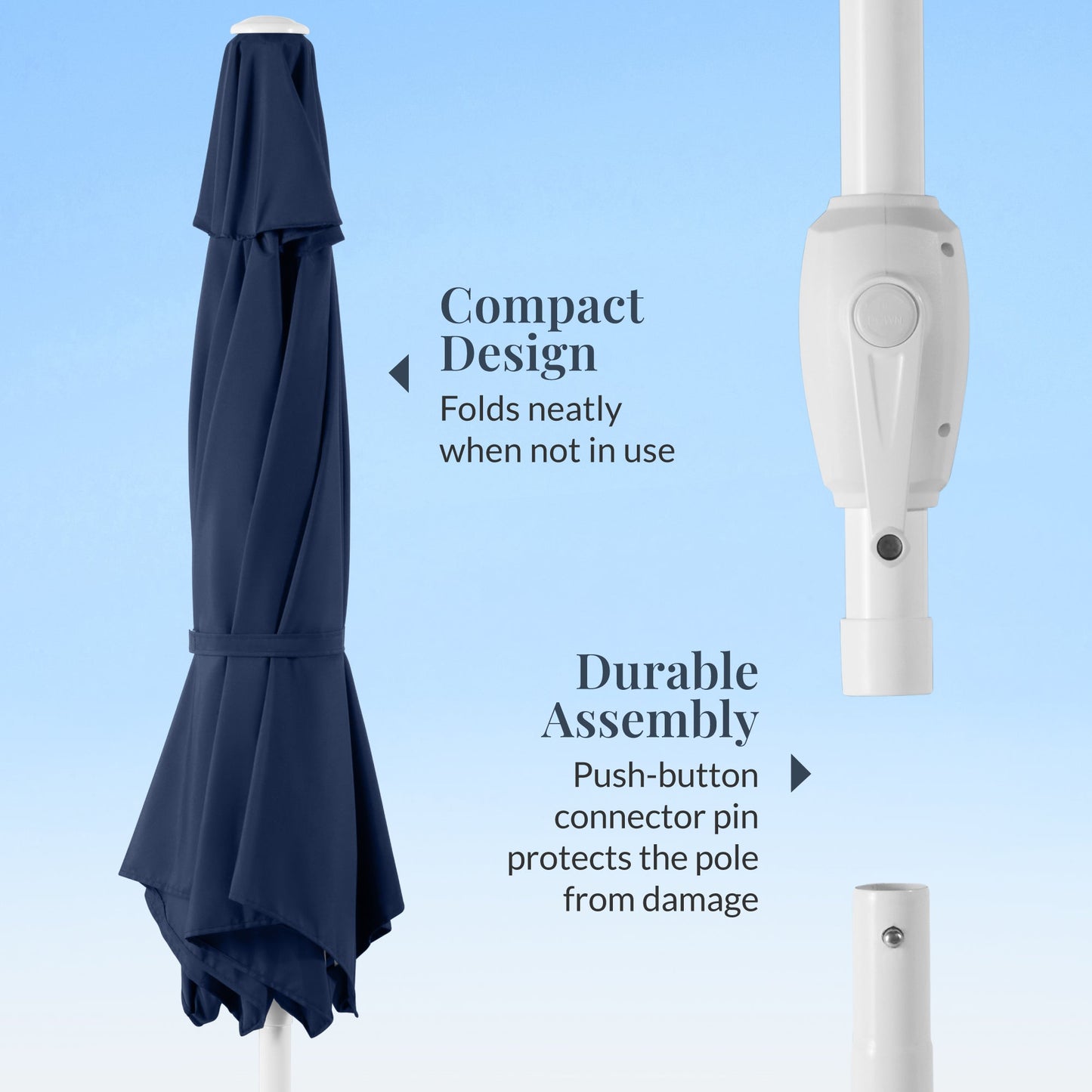 7.5ft Patio Market Umbrella with White Pole, Push Button Tilt and Crank Lift