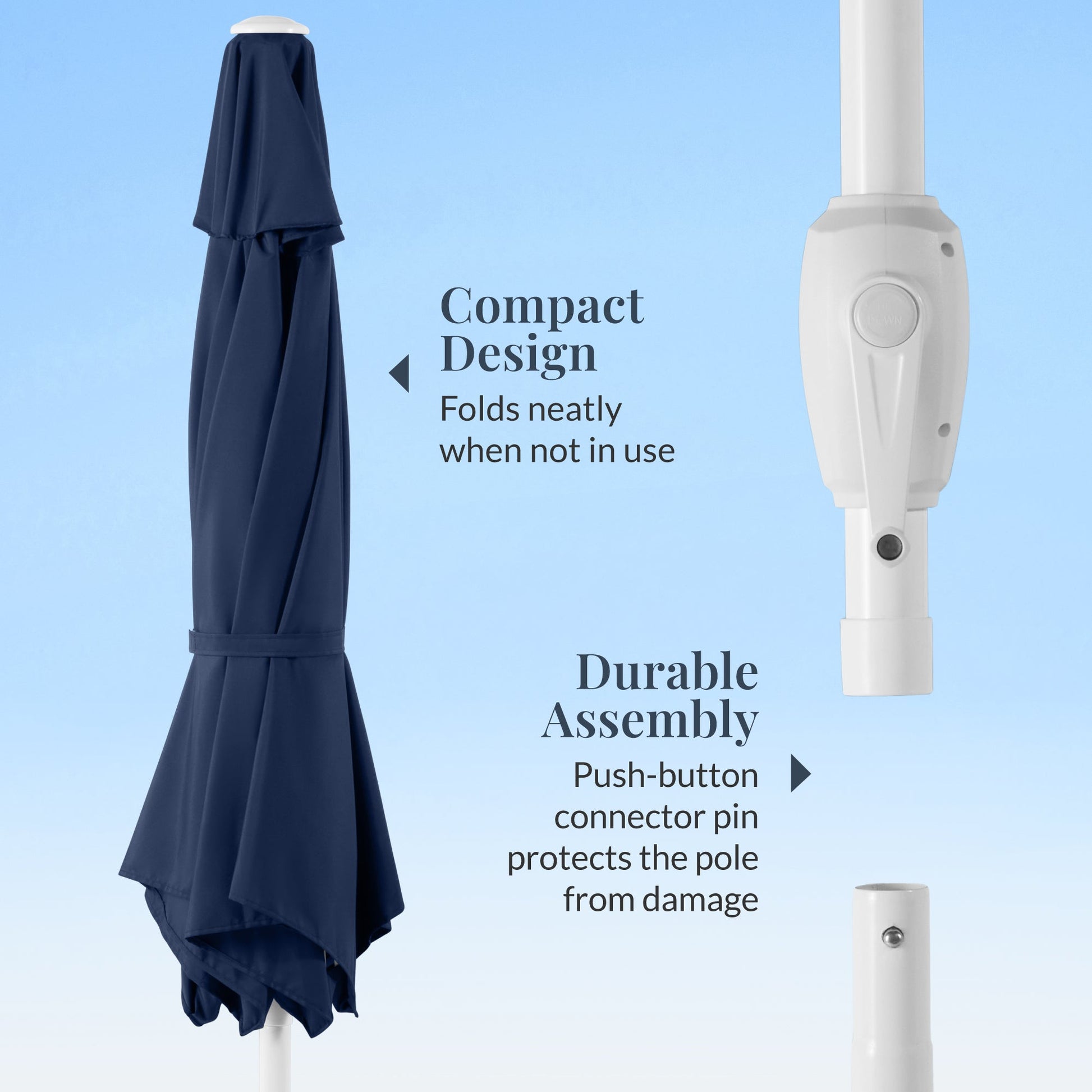 7.5ft Patio Market Umbrella with White Pole, Push Button Tilt and Crank Lift
