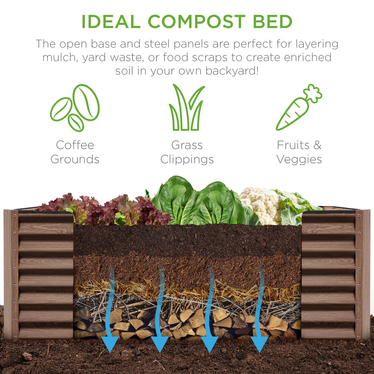Outdoor Metal Raised Garden Bed for Vegetables, Flowers, Herbs - 6x3x2ft