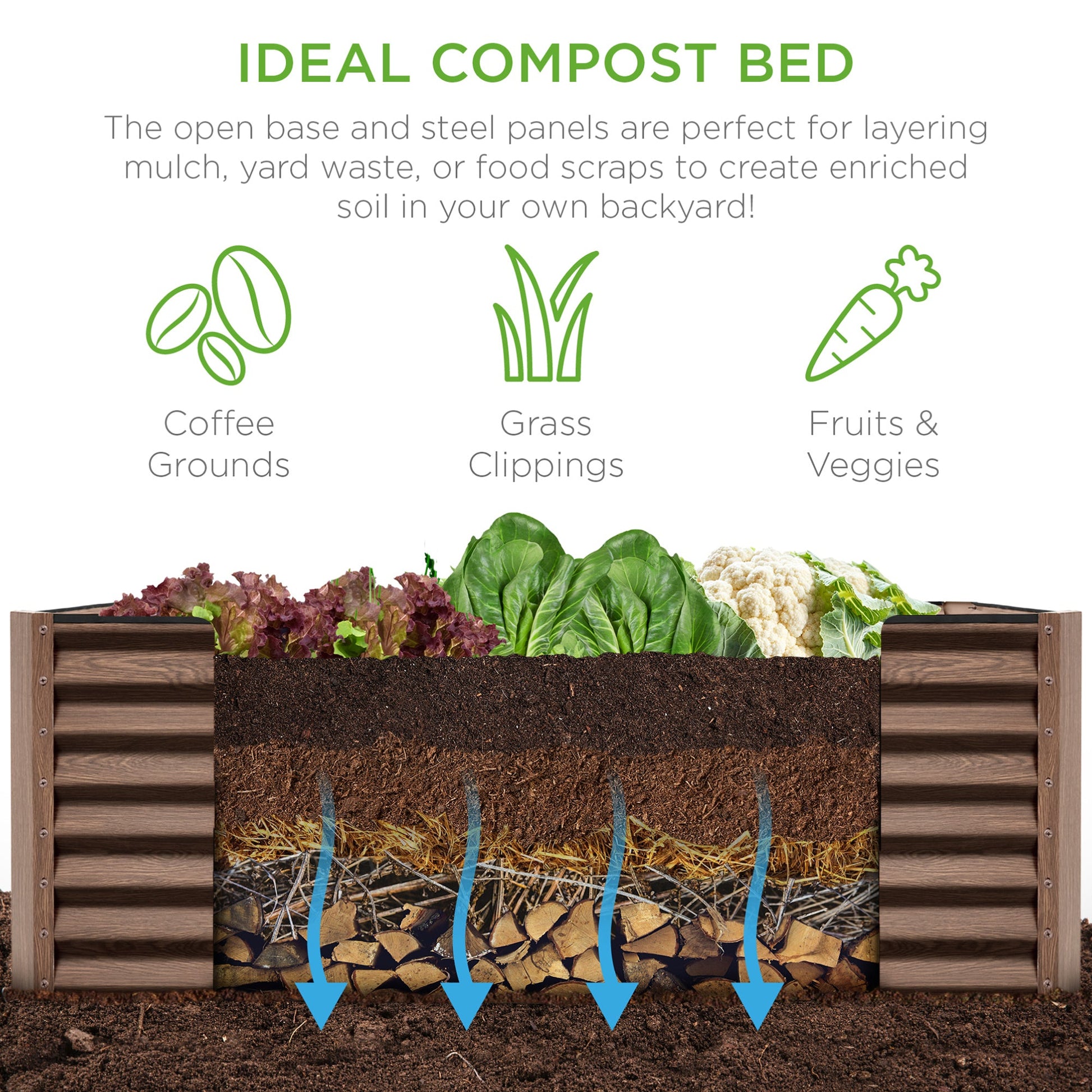 Outdoor Metal Raised Garden Bed for Vegetables, Flowers, Herbs - 6x3x2ft
