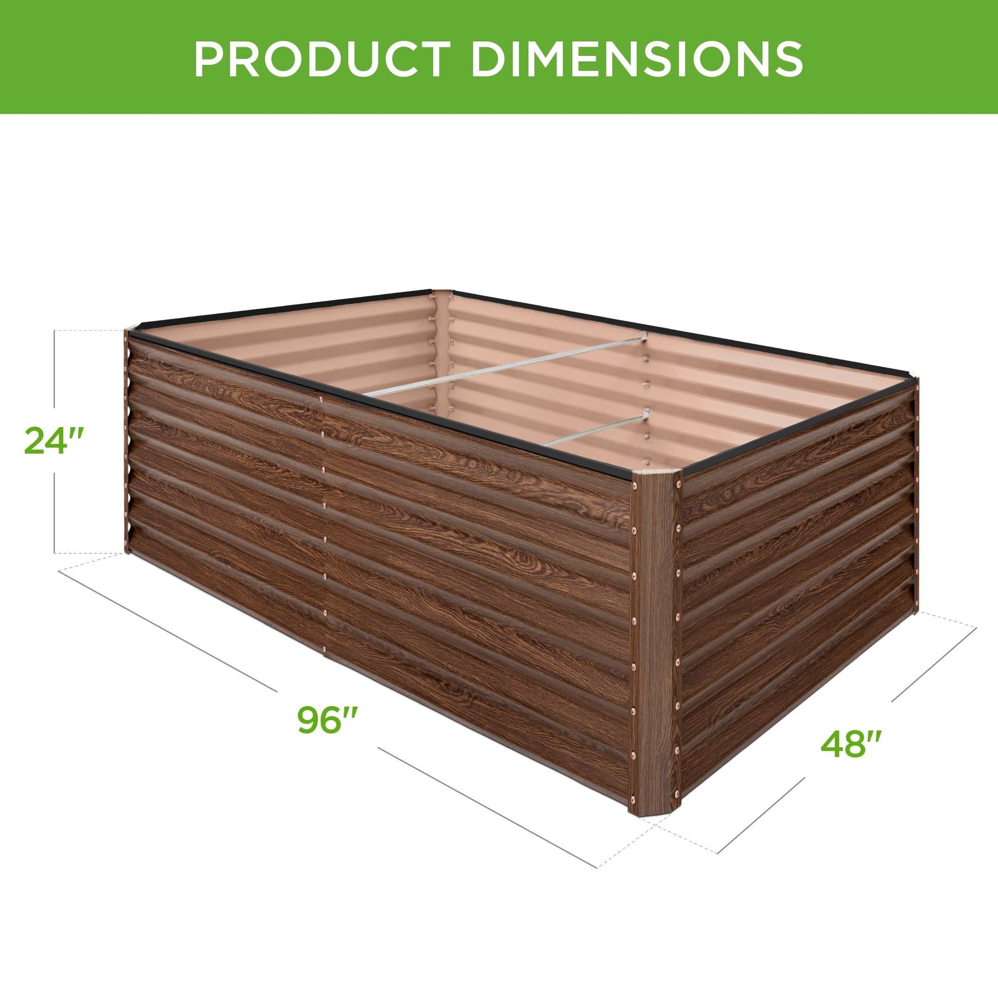 Outdoor Metal Raised Garden Bed for Vegetables, Flowers, Herbs - 8x4x2ft