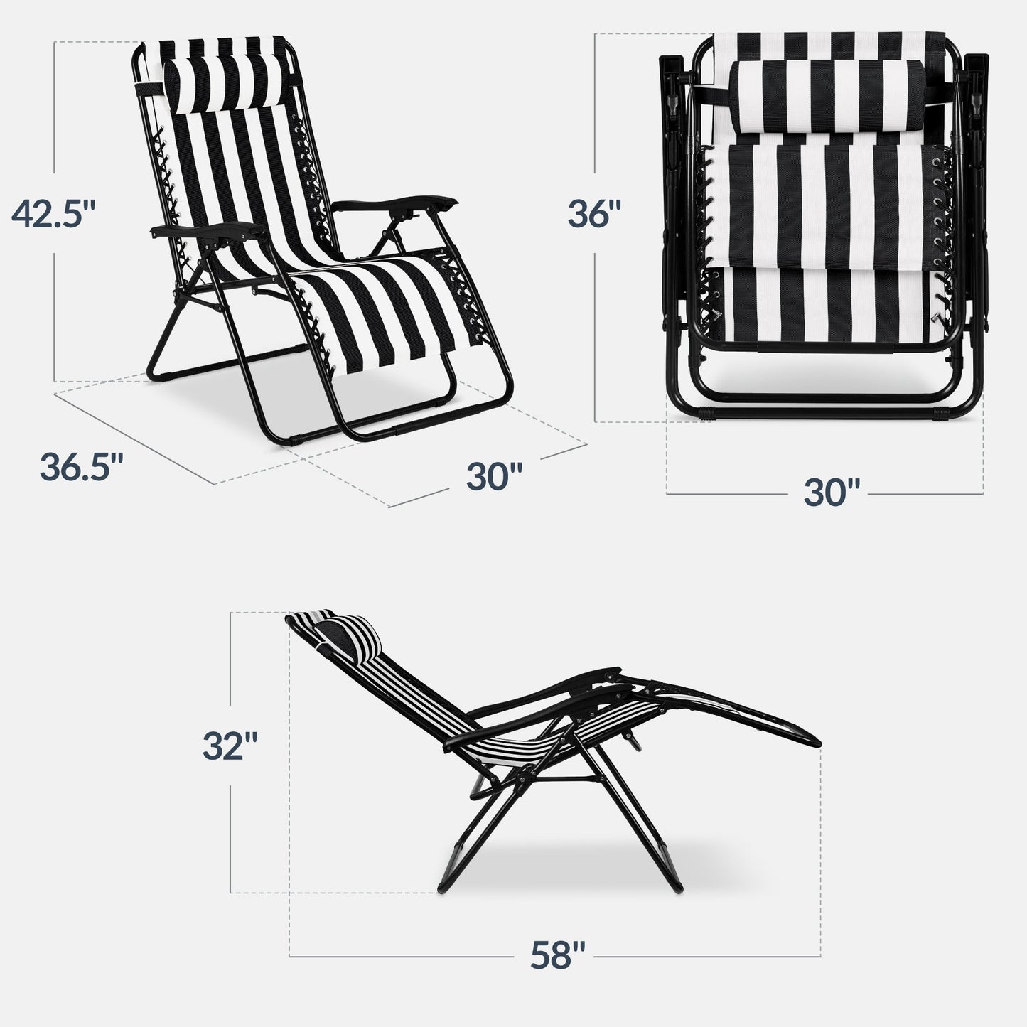 Set of 2 Extra Wide Adjustable Zero Gravity Patio Chair Recliners