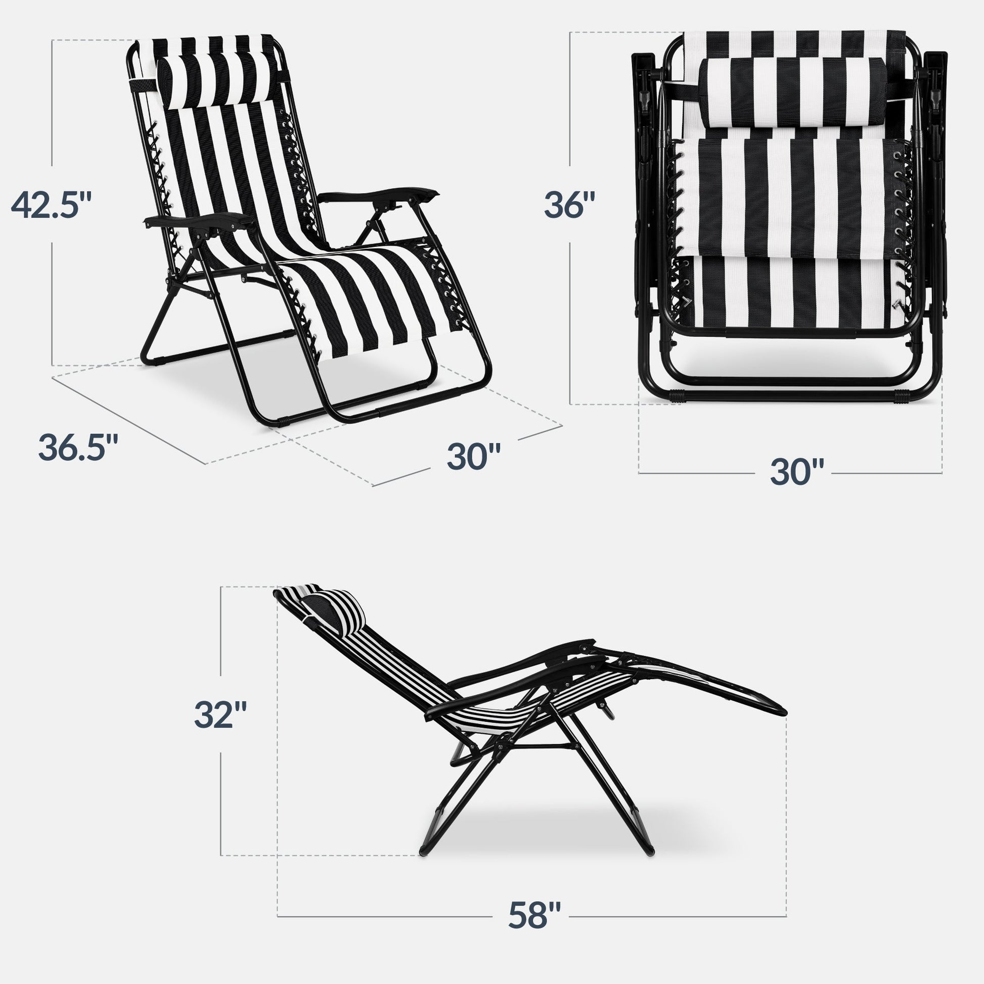 Set of 2 Extra Wide Adjustable Zero Gravity Patio Chair Recliners