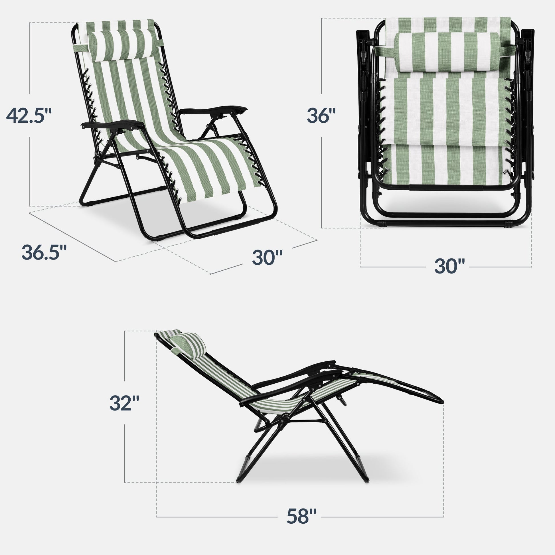 Set of 2 Extra Wide Adjustable Zero Gravity Patio Chair Recliners