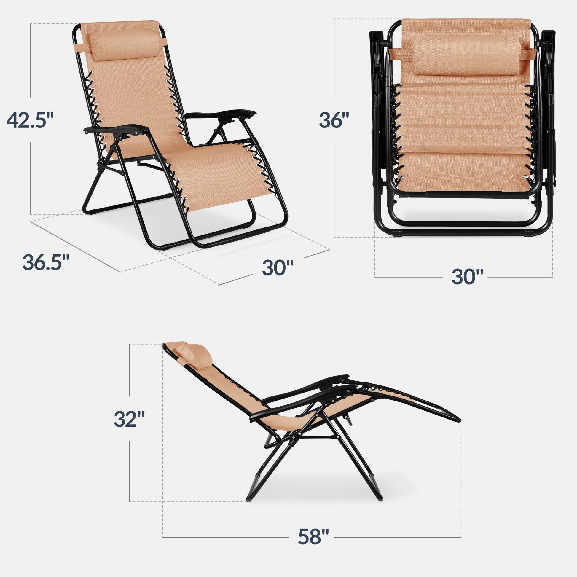 Set of 2 Extra Wide Adjustable Zero Gravity Patio Chair Recliners