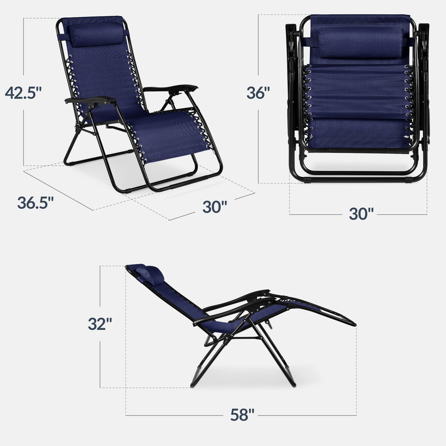 Set of 2 Extra Wide Adjustable Zero Gravity Patio Chair Recliners
