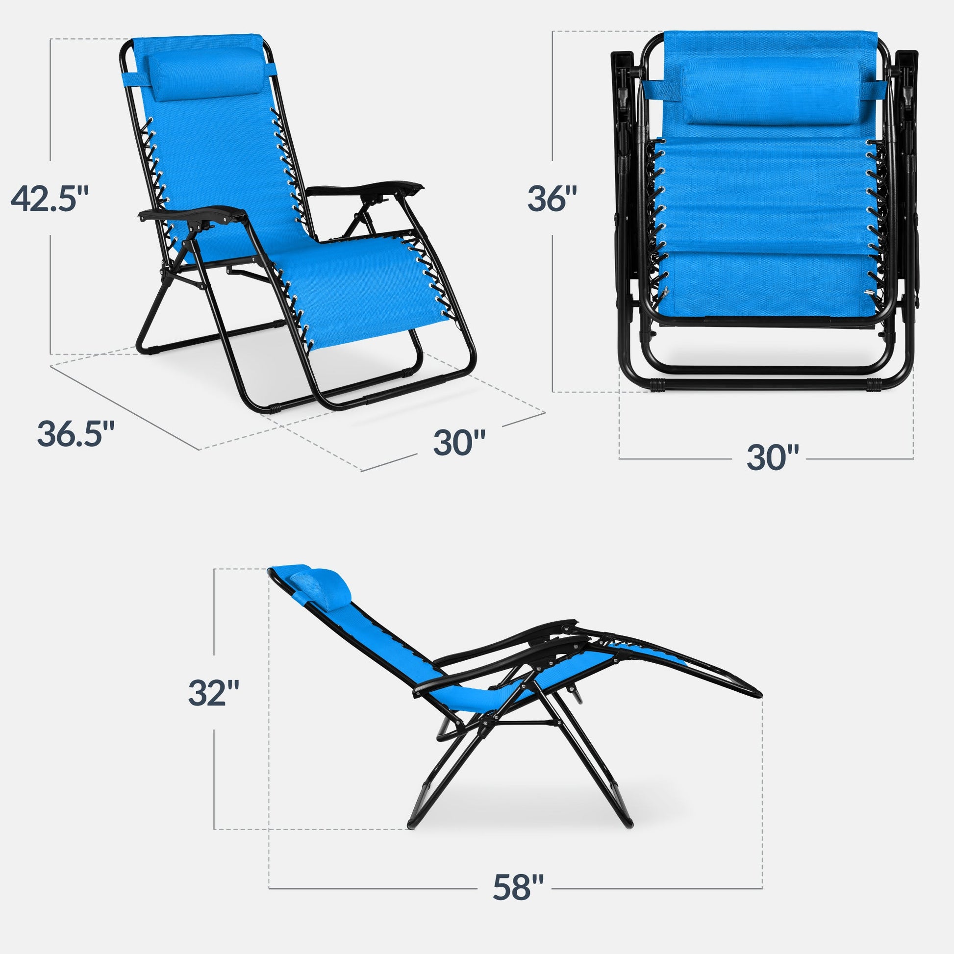 Set of 2 Extra Wide Adjustable Zero Gravity Patio Chair Recliners