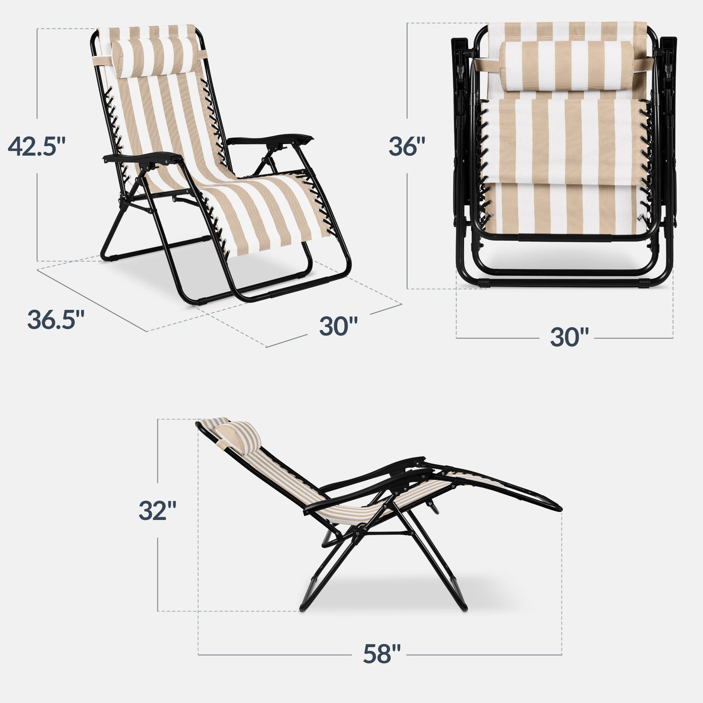 Set of 2 Extra Wide Adjustable Zero Gravity Patio Chair Recliners