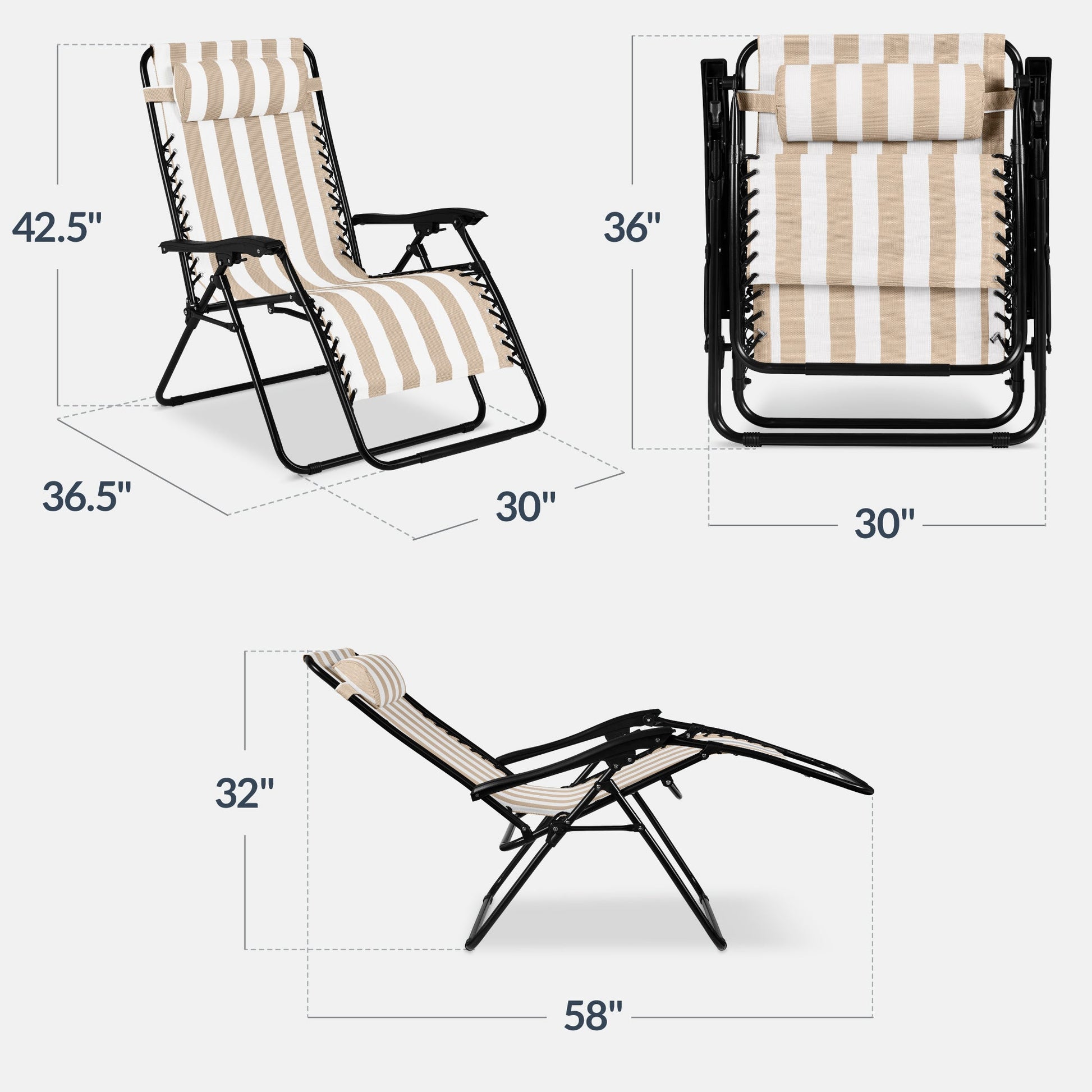 Set of 2 Extra Wide Adjustable Zero Gravity Patio Chair Recliners