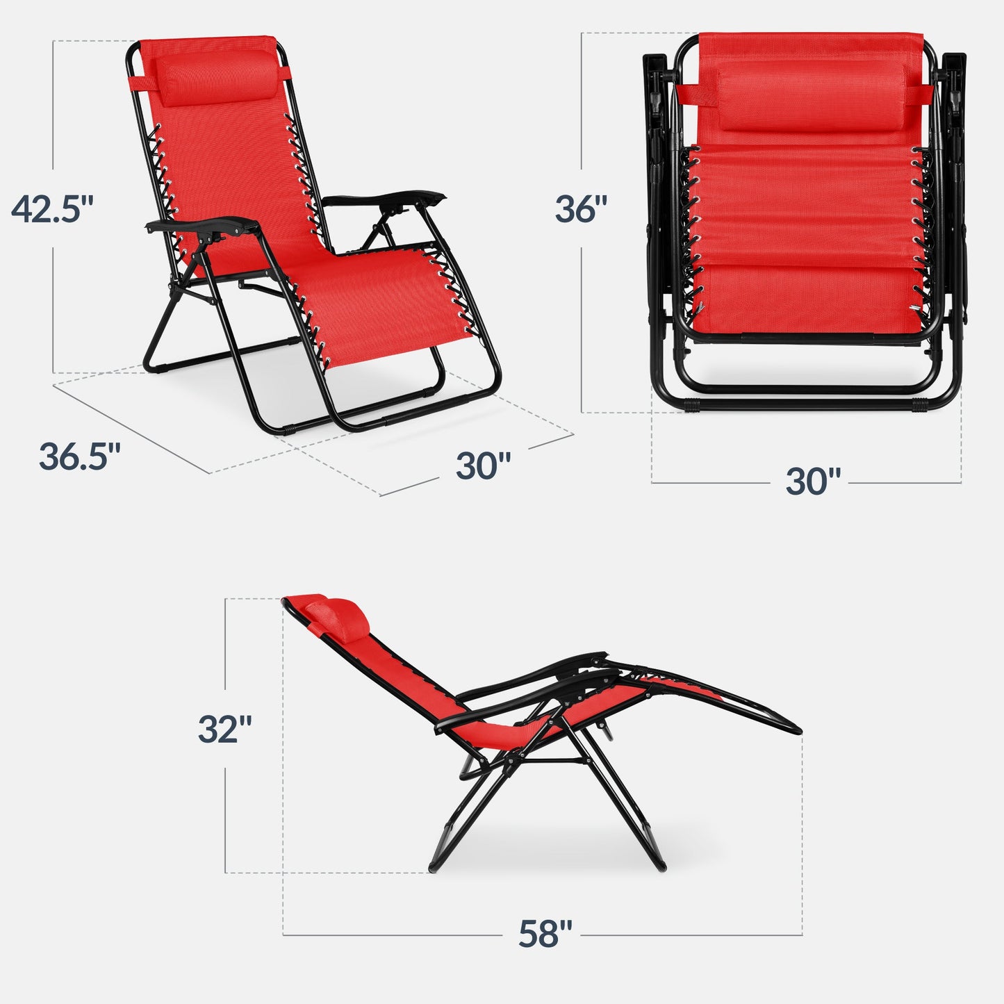 Set of 2 Extra Wide Adjustable Zero Gravity Patio Chair Recliners