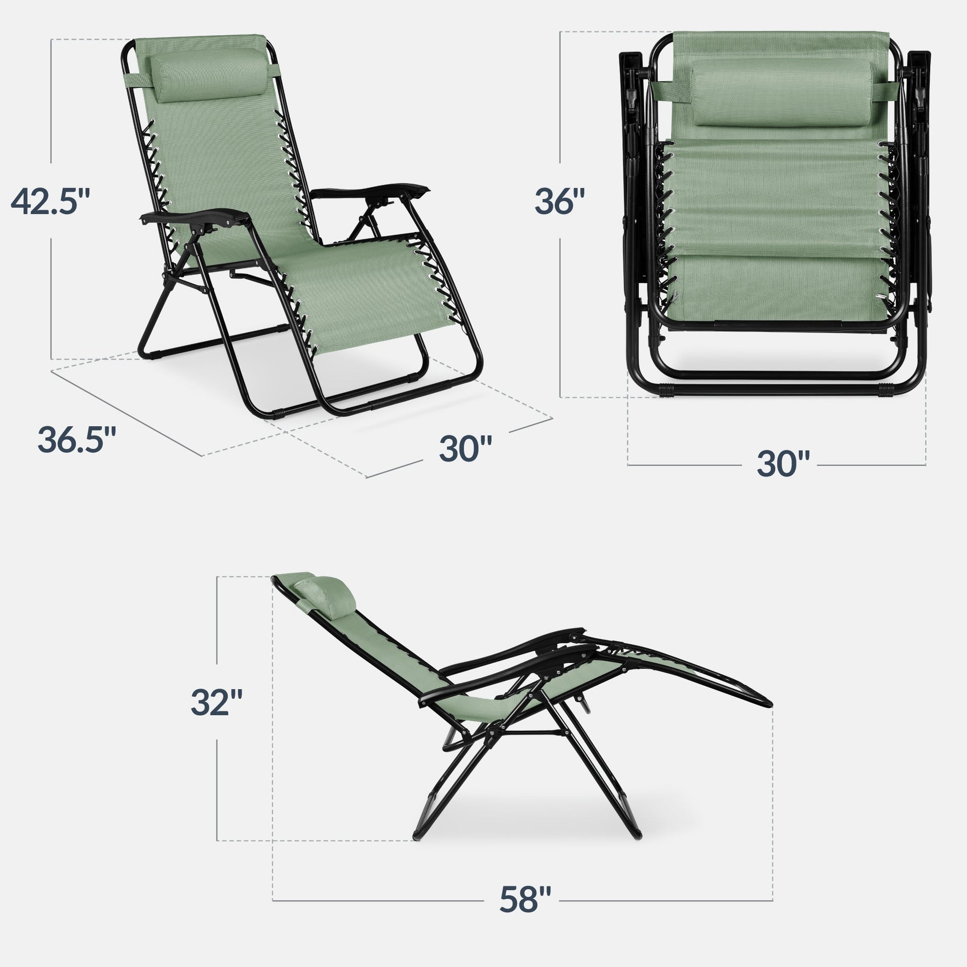 Set of 2 Extra Wide Adjustable Zero Gravity Patio Chair Recliners
