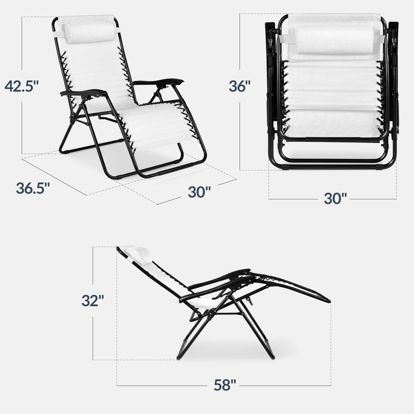 Set of 2 Extra Wide Adjustable Zero Gravity Patio Chair Recliners