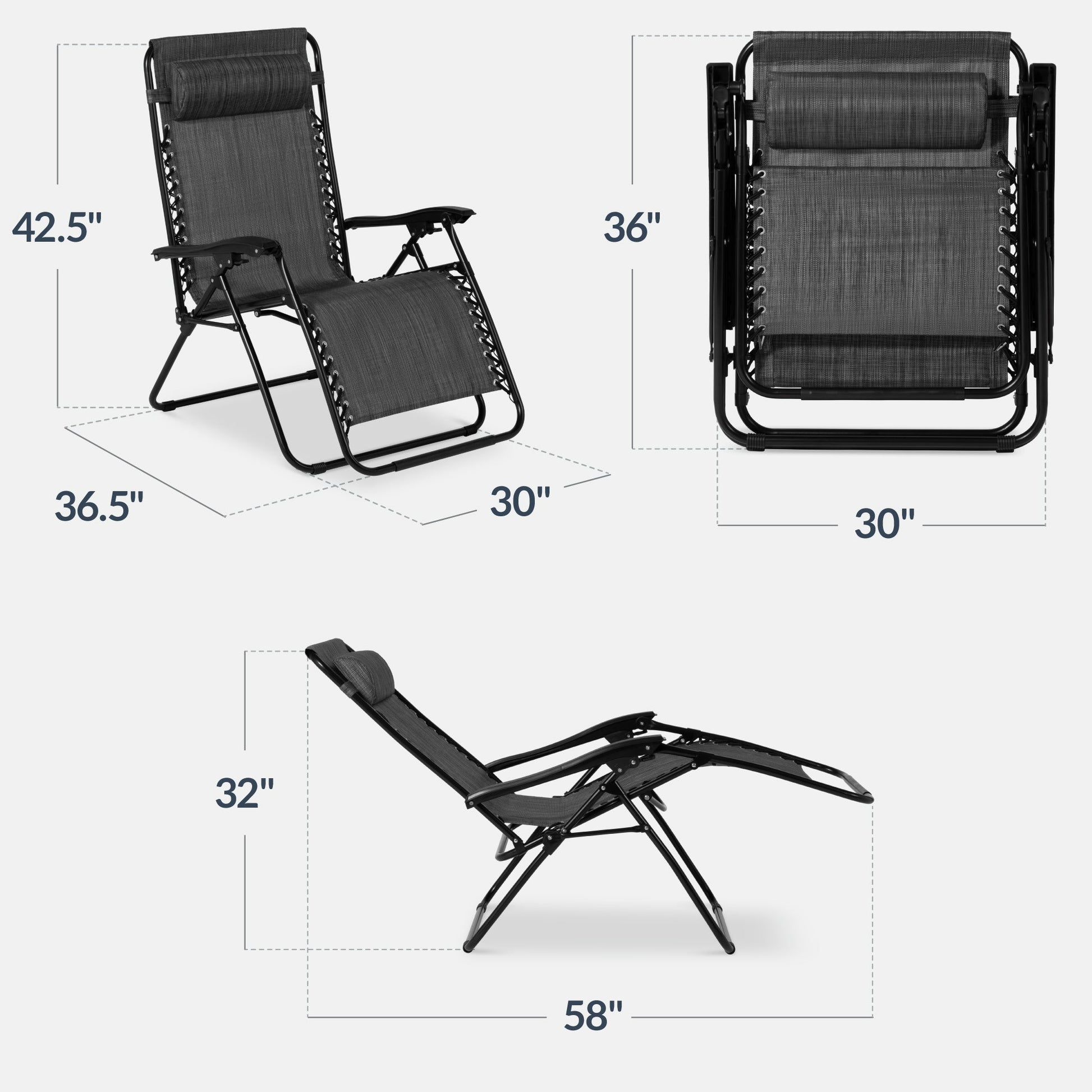 Set of 2 Extra Wide Adjustable Zero Gravity Patio Chair Recliners