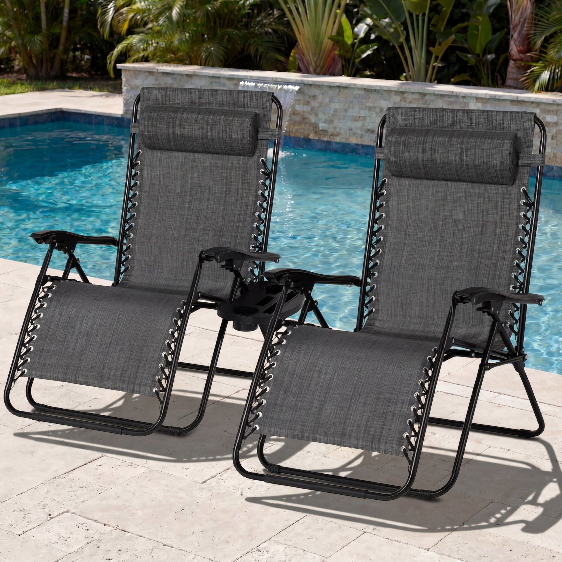Set of 2 Extra Wide Adjustable Zero Gravity Patio Chair Recliners