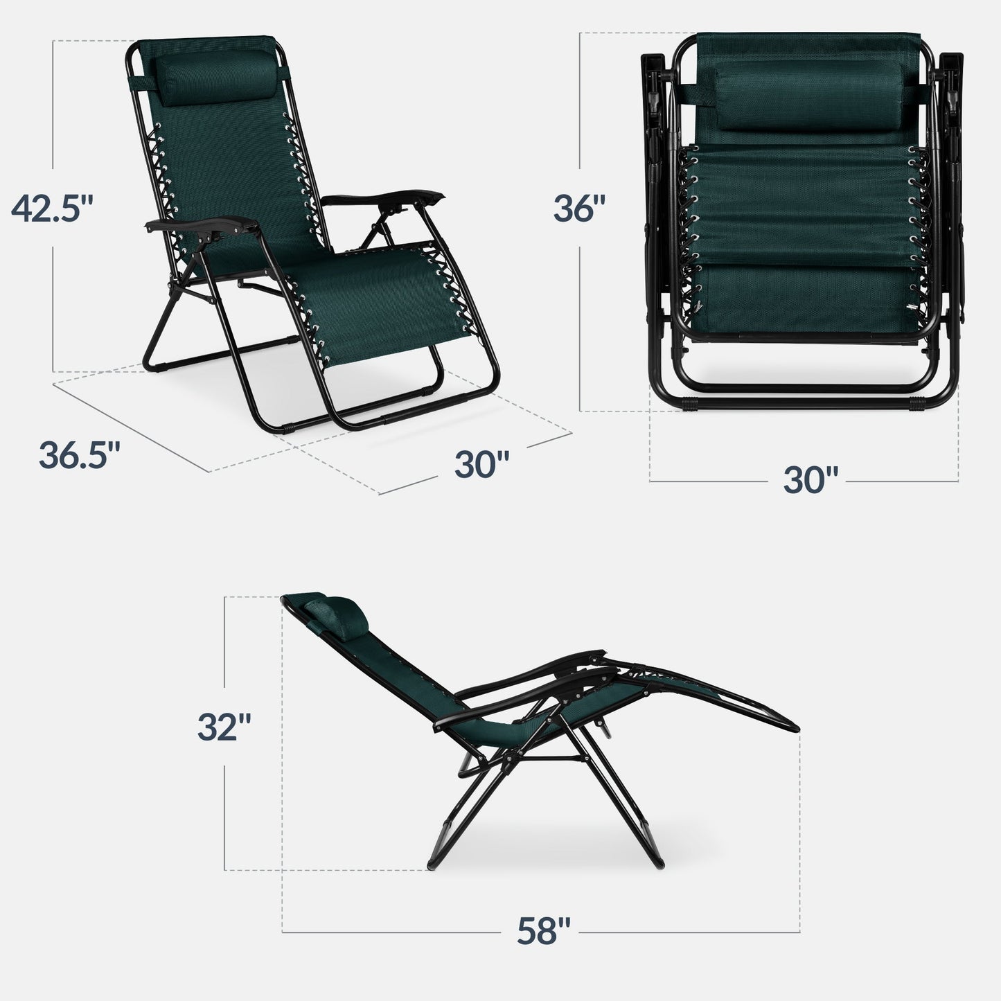 Set of 2 Extra Wide Adjustable Zero Gravity Patio Chair Recliners