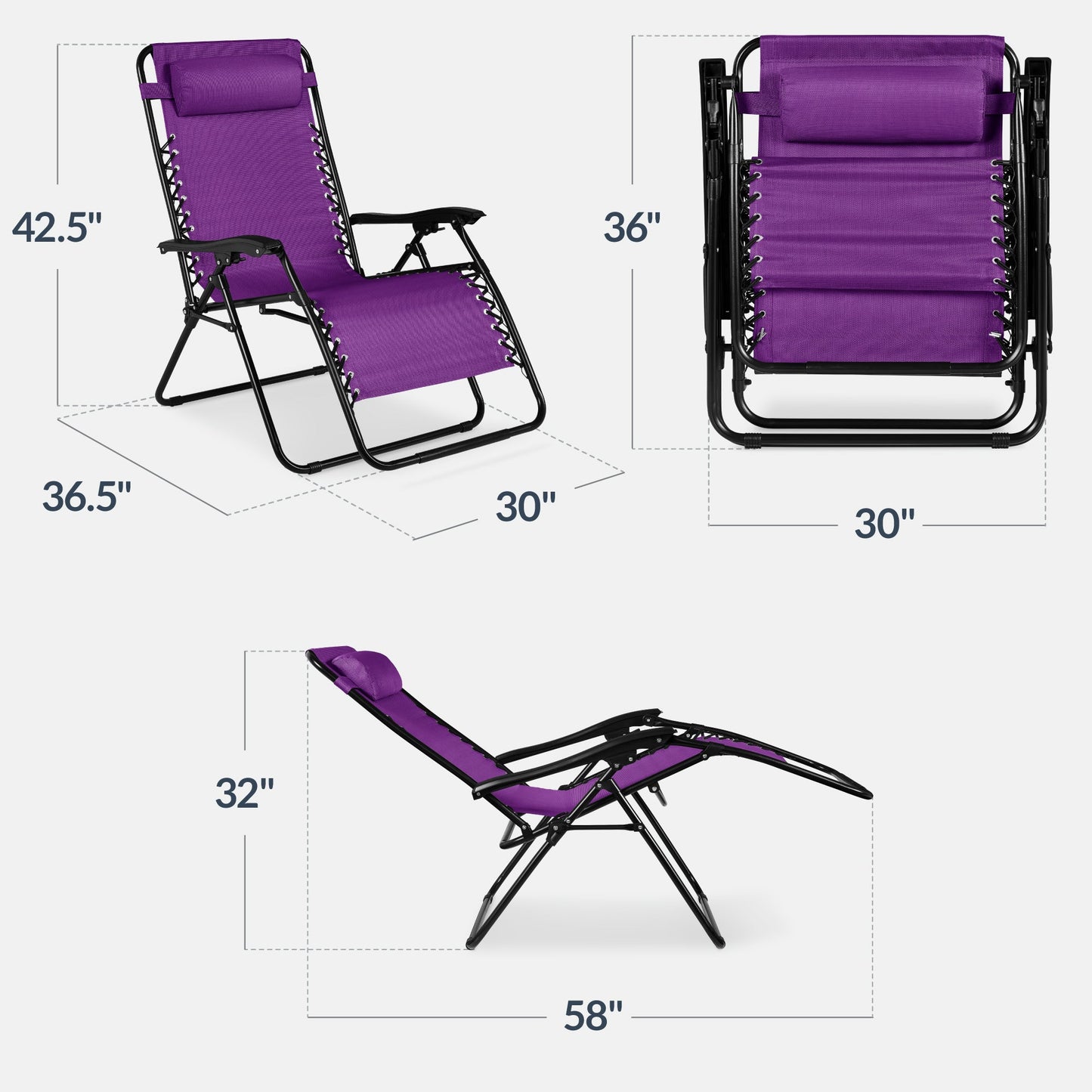 Set of 2 Extra Wide Adjustable Zero Gravity Patio Chair Recliners