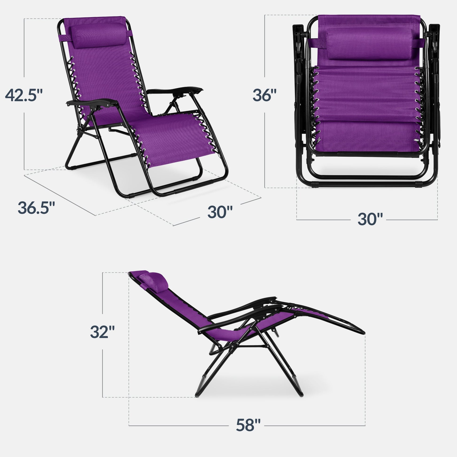 Set of 2 Extra Wide Adjustable Zero Gravity Patio Chair Recliners
