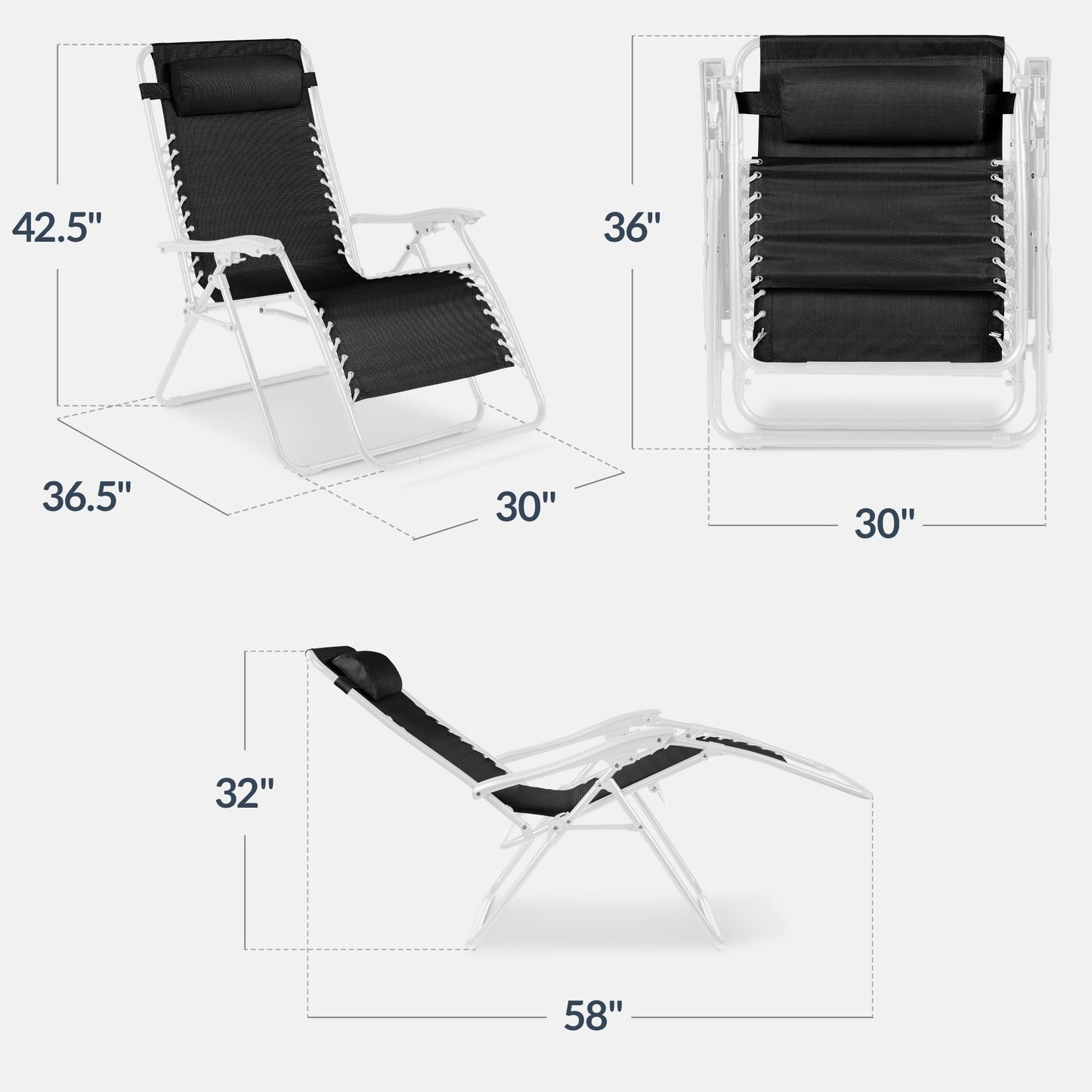 Set of 2 Extra Wide Adjustable Zero Gravity Patio Chair Recliners