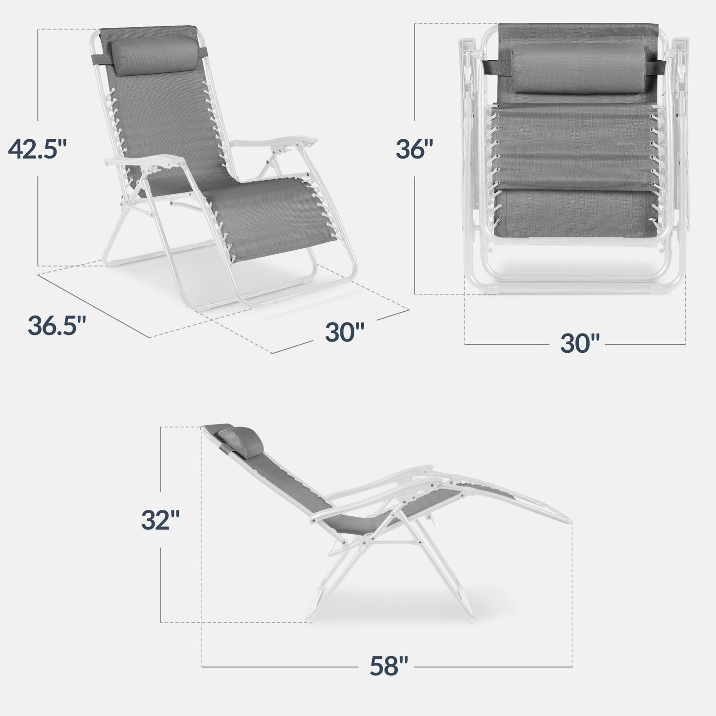 Set of 2 Extra Wide Adjustable Zero Gravity Patio Chair Recliners