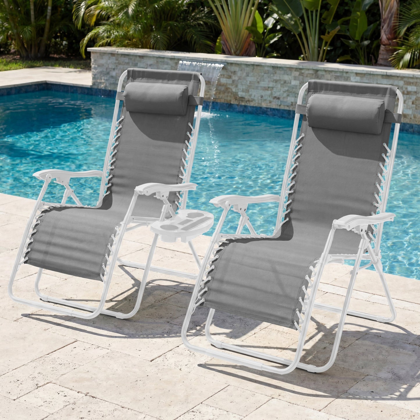 Set of 2 Extra Wide Adjustable Zero Gravity Patio Chair Recliners