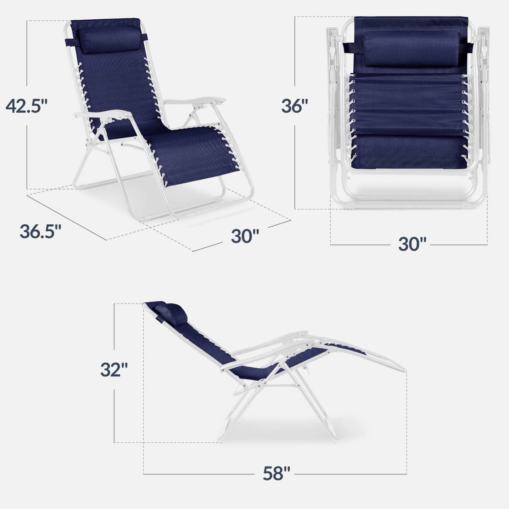 Set of 2 Extra Wide Adjustable Zero Gravity Patio Chair Recliners