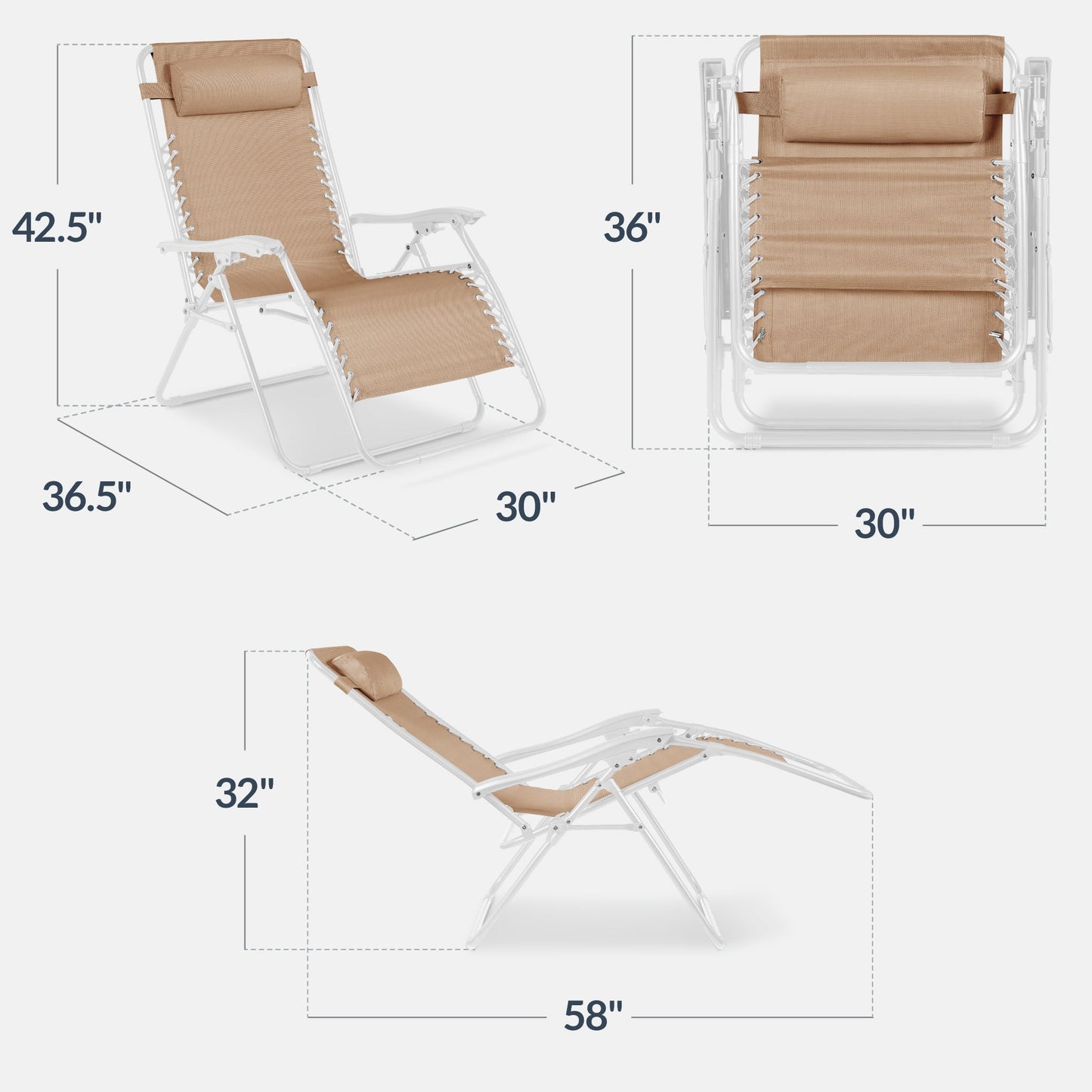 Set of 2 Extra Wide Adjustable Zero Gravity Patio Chair Recliners