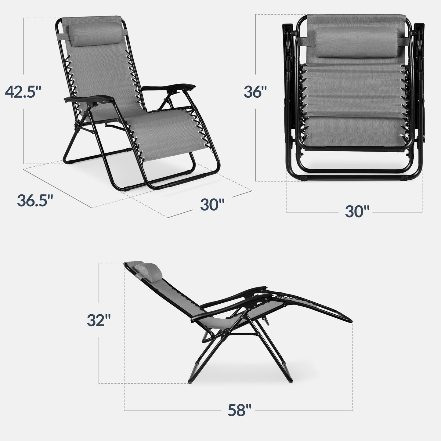 Set of 2 Extra Wide Adjustable Zero Gravity Patio Chair Recliners