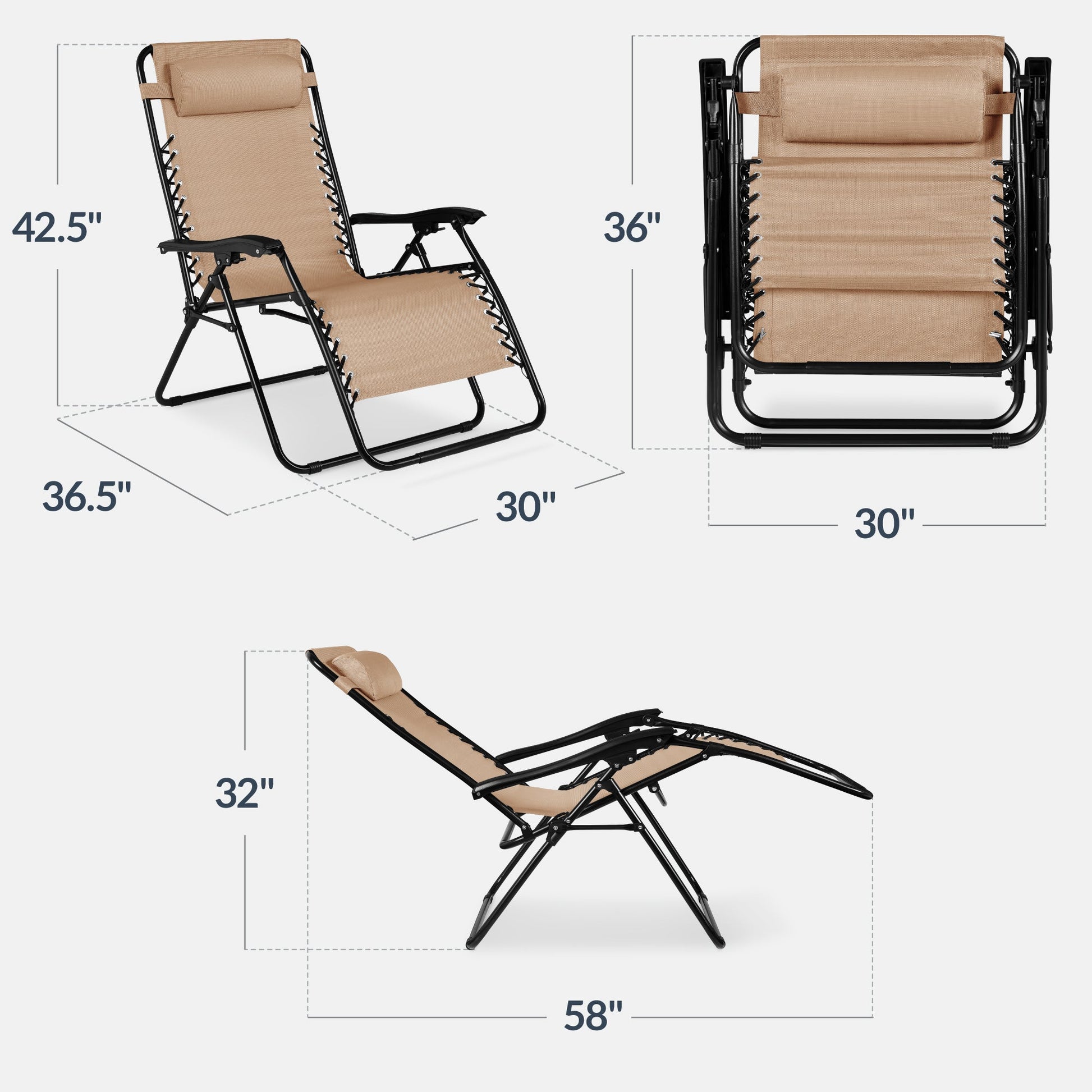 Set of 2 Extra Wide Adjustable Zero Gravity Patio Chair Recliners