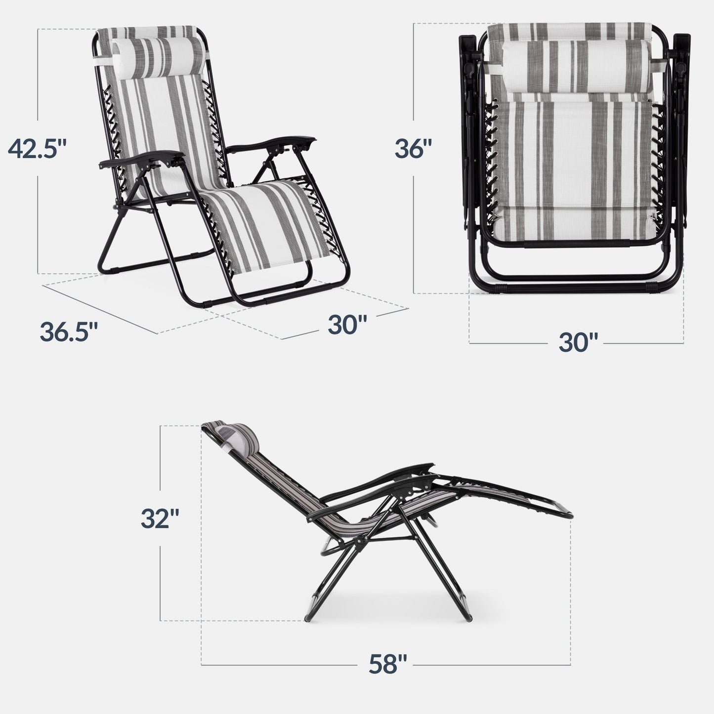 Set of 2 Extra Wide Adjustable Zero Gravity Patio Chair Recliners