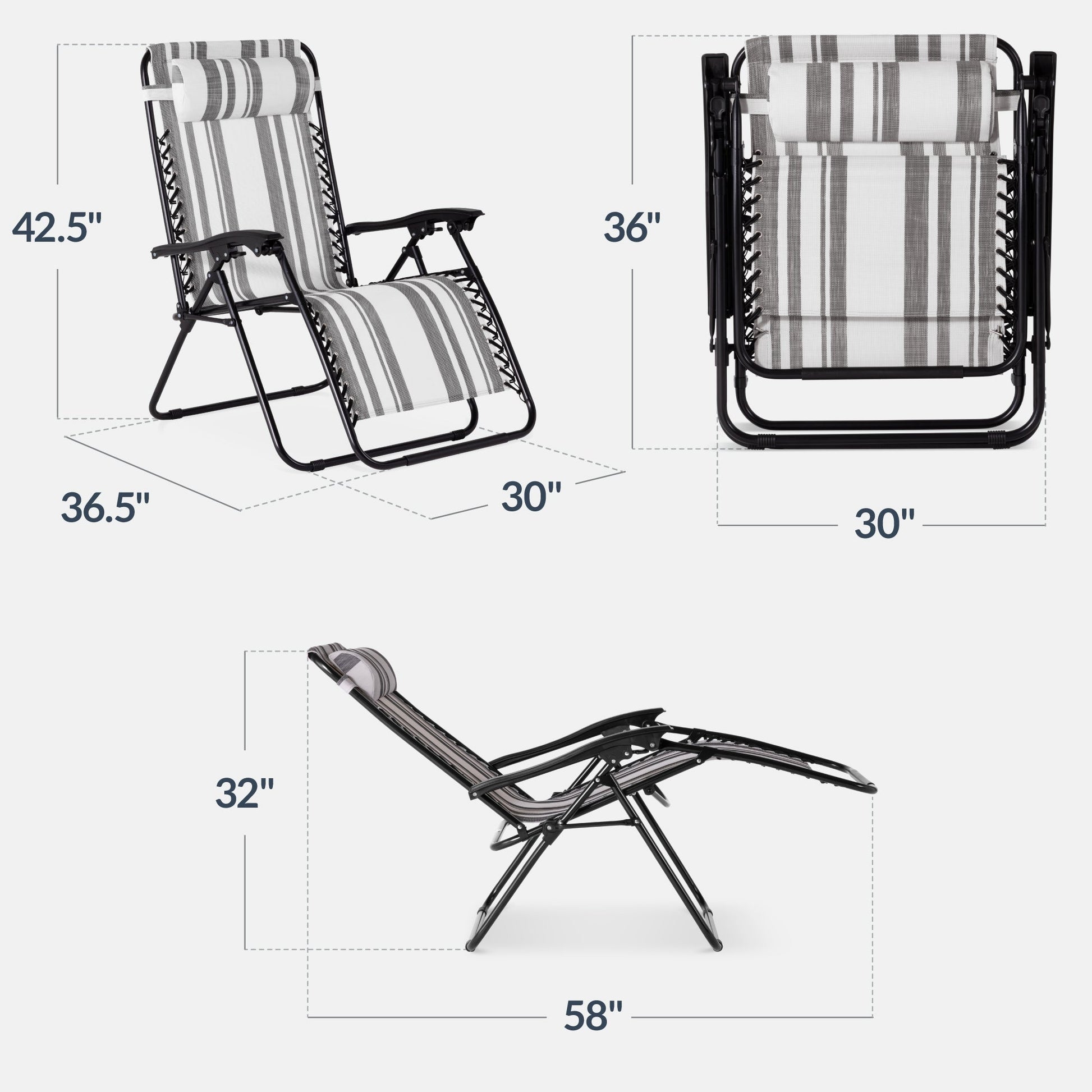Set of 2 Extra Wide Adjustable Zero Gravity Patio Chair Recliners