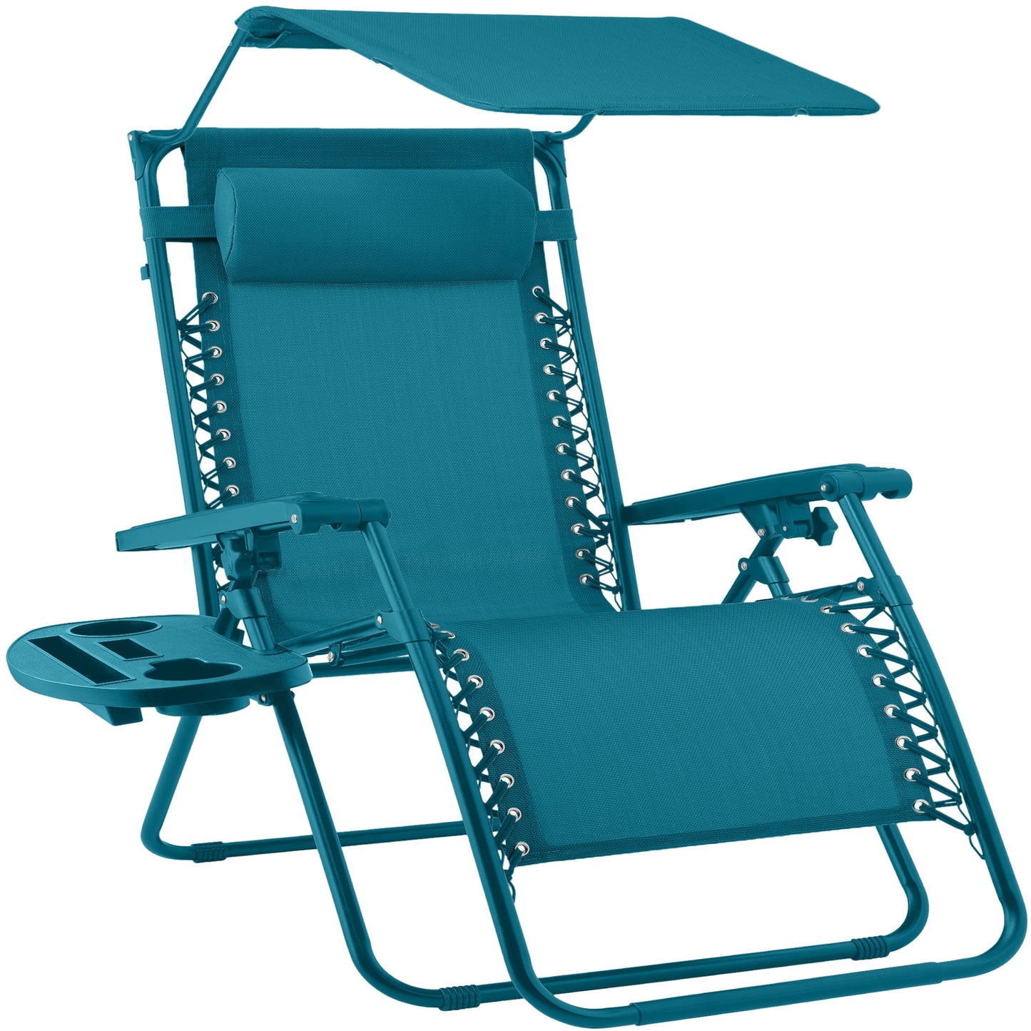 30" Wide Folding Zero Gravity Patio Lounge Chair w/Adjustable Canopy Shade