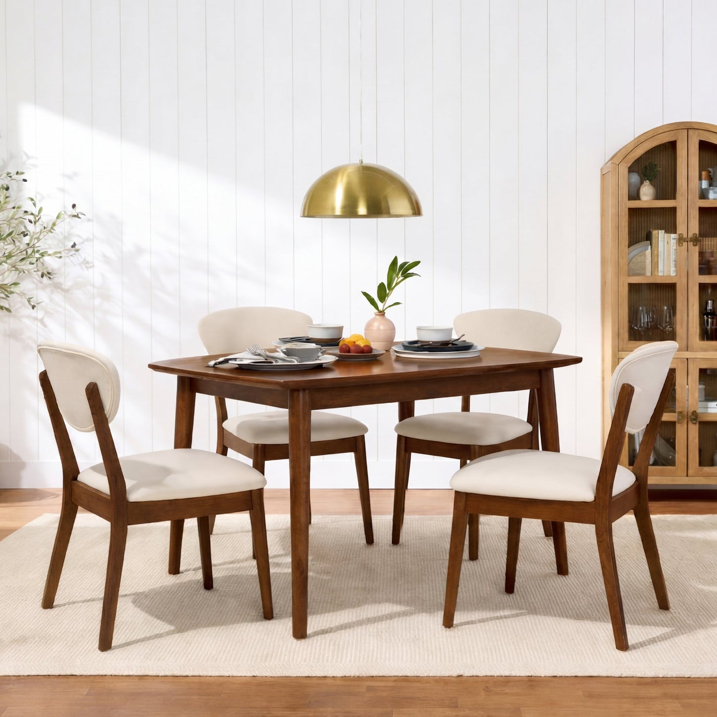 Set of 4 Wooden Dining Chairs, Wood Modern Farmhouse Upholstered Chairs