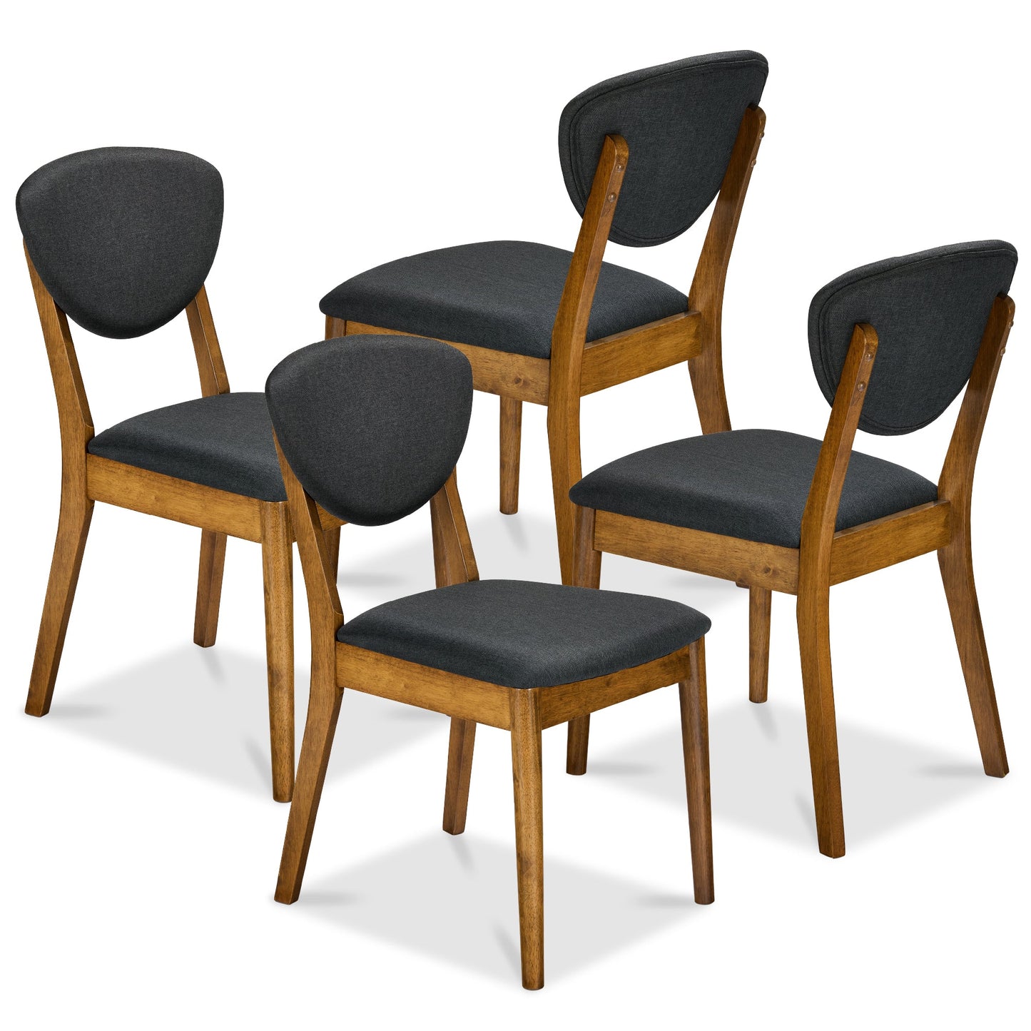 Set of 4 Wooden Dining Chairs, Wood Modern Farmhouse Upholstered Chairs
