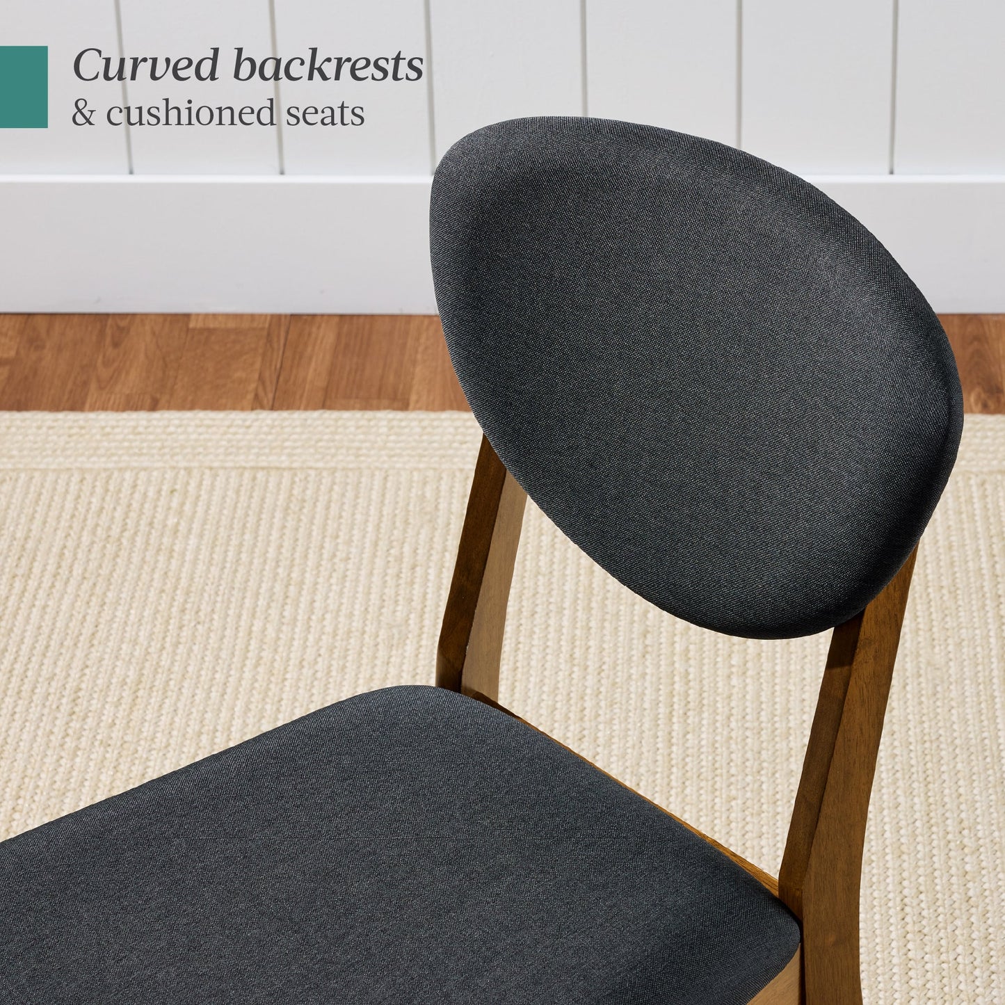 Set of 4 Wooden Dining Chairs, Wood Modern Farmhouse Upholstered Chairs